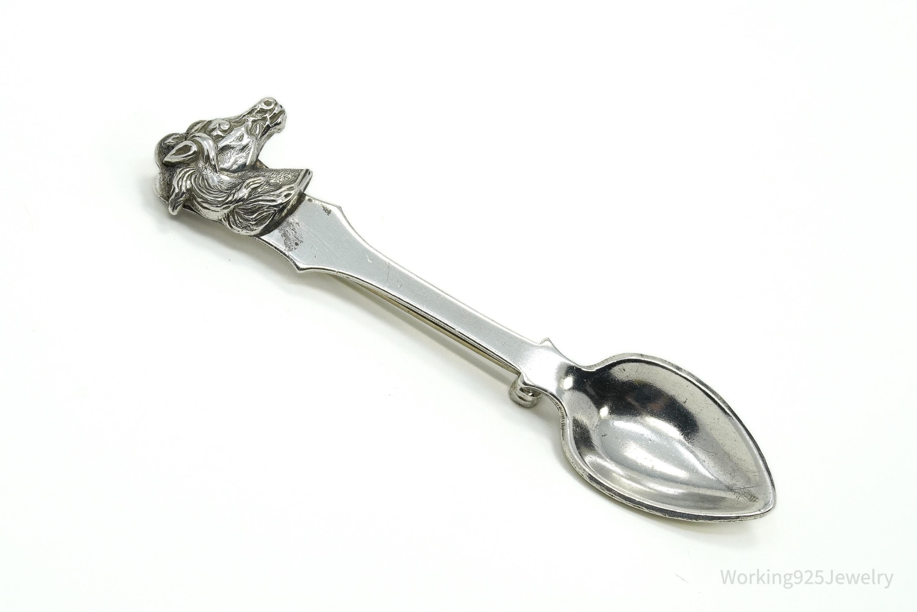 Vintage Horse Head Sterling Silver Spoon Brooch Pin