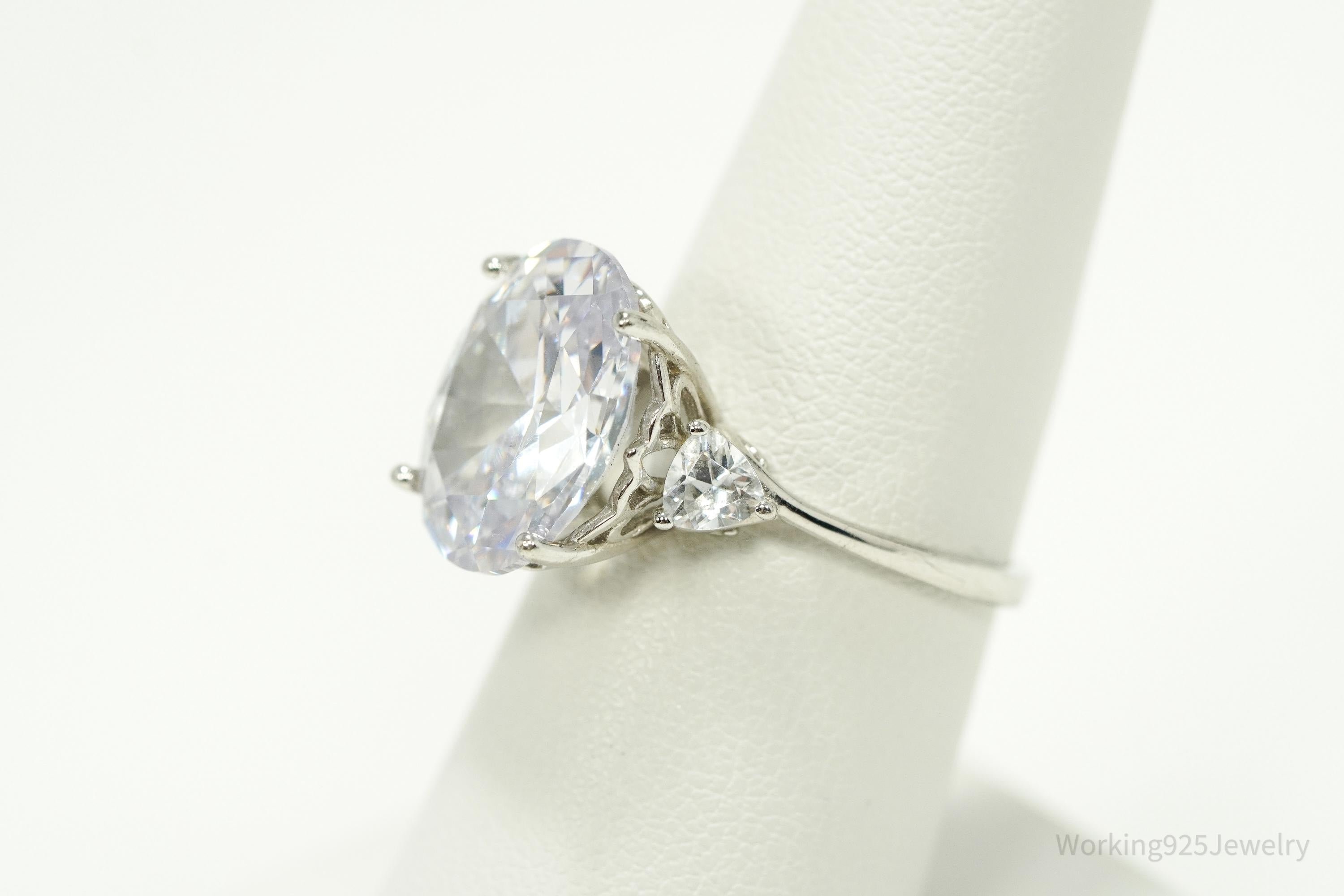 Vintage DBJ Large Cubic Zirconia Sterling Silver Ring - Size 7.25