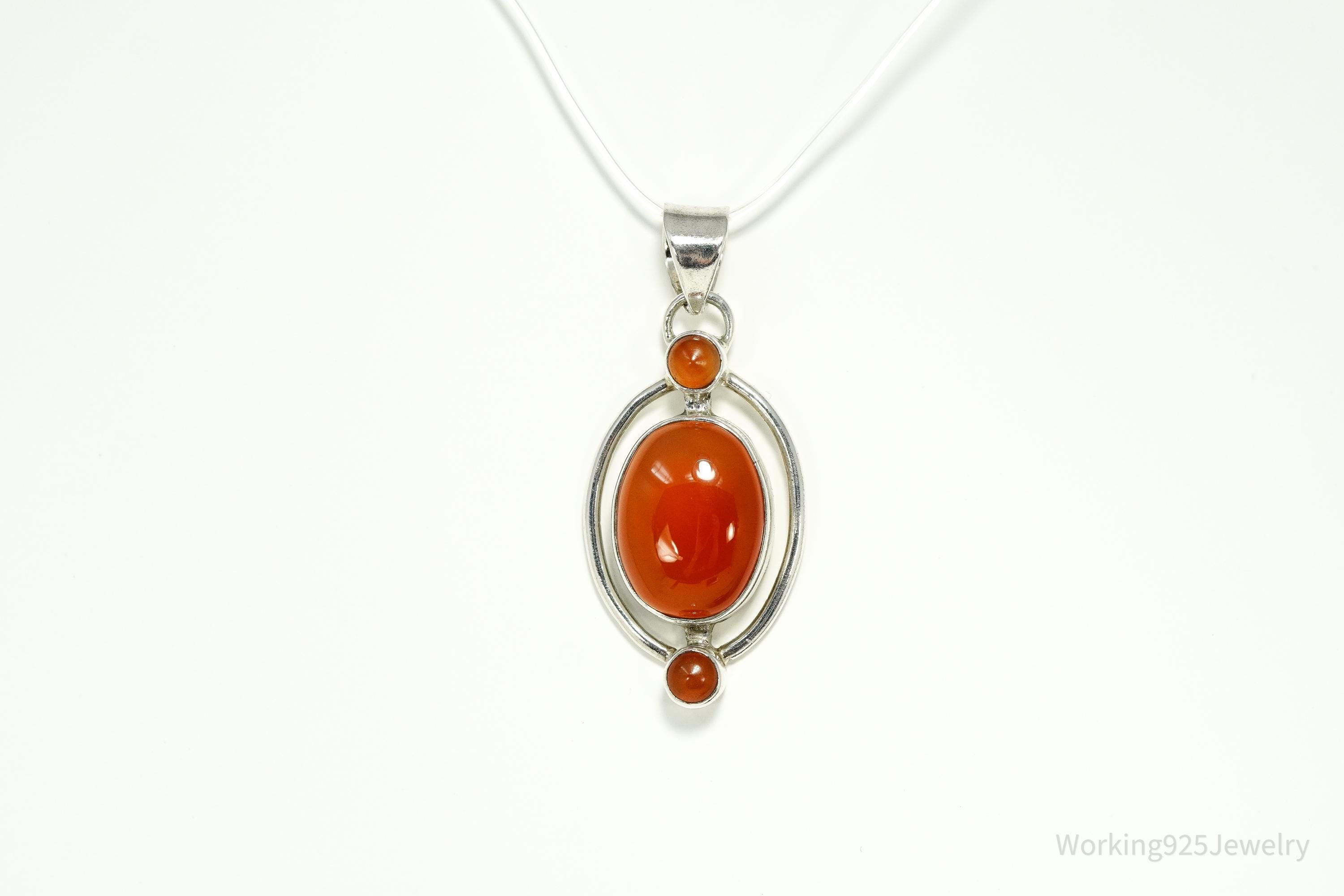 Vintage Carnelian Sterling Silver Necklace Pendant
