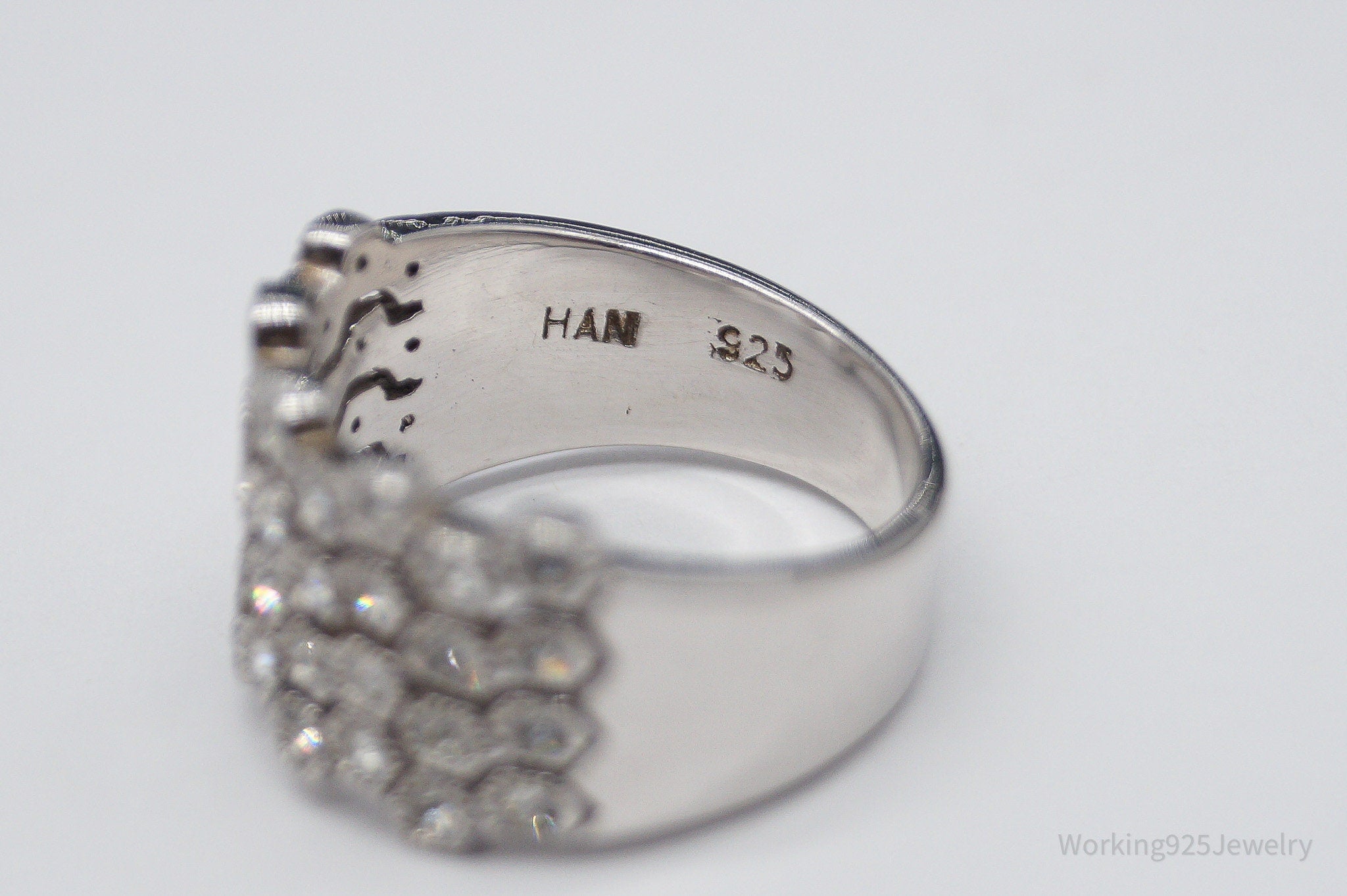 Vintage Designer HAN Clear Stone Sterling Silver Ring - Size 7