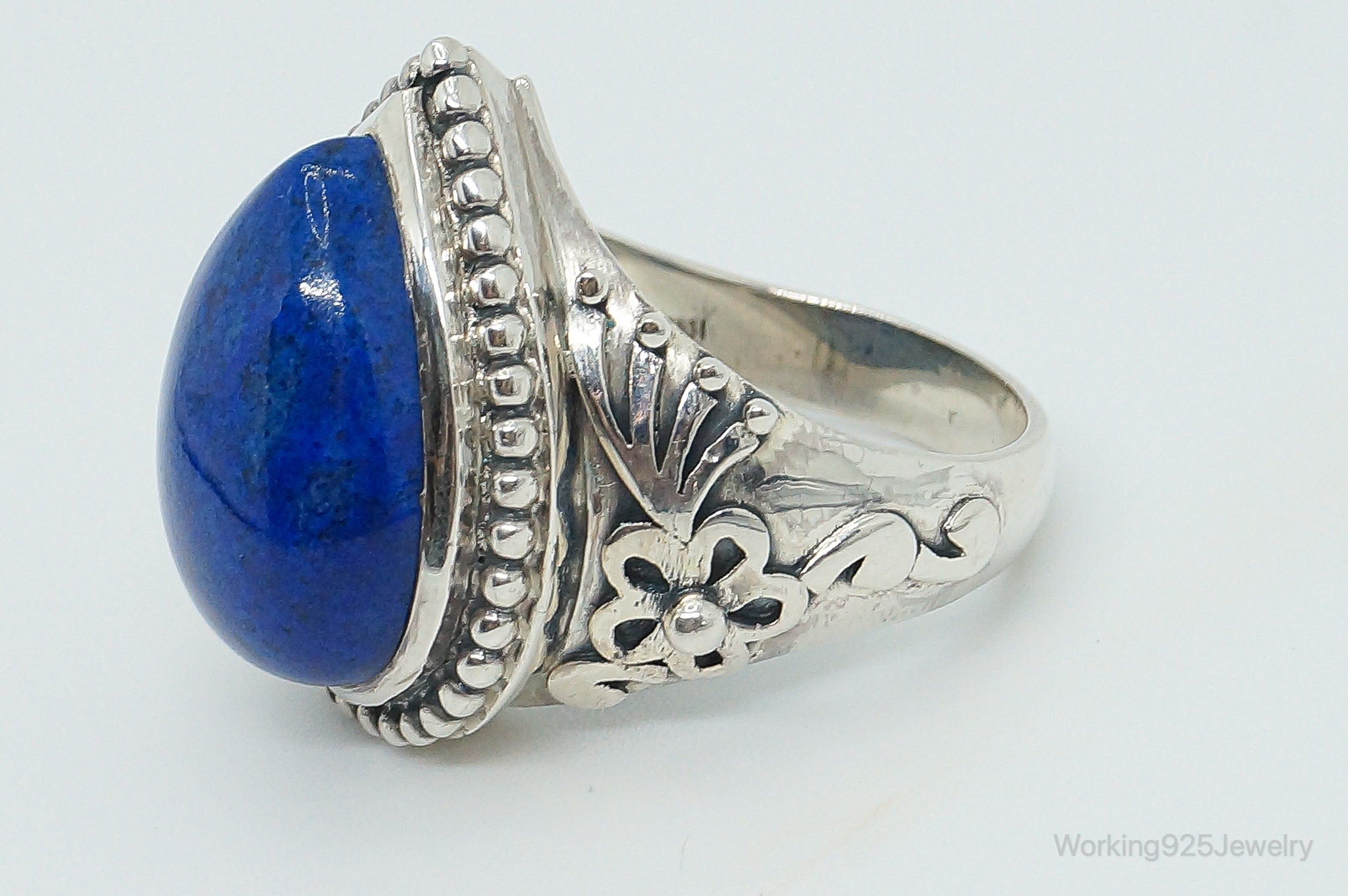 Vintage Large Blue Lapis Lazuli Sterling Silver Ring - Size 10