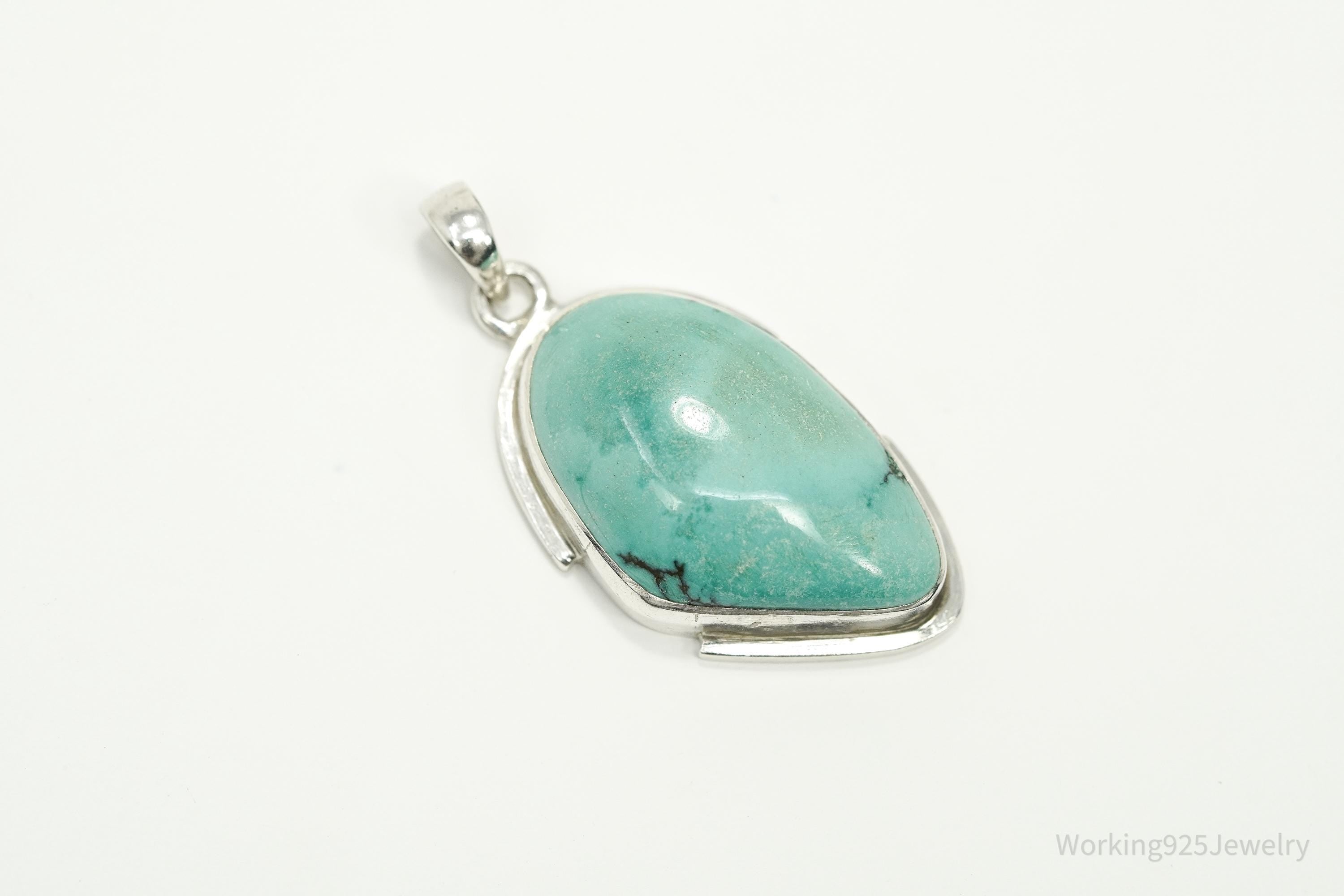 Vintage Turquoise Sterling Silver Pendant 1 5/8"
