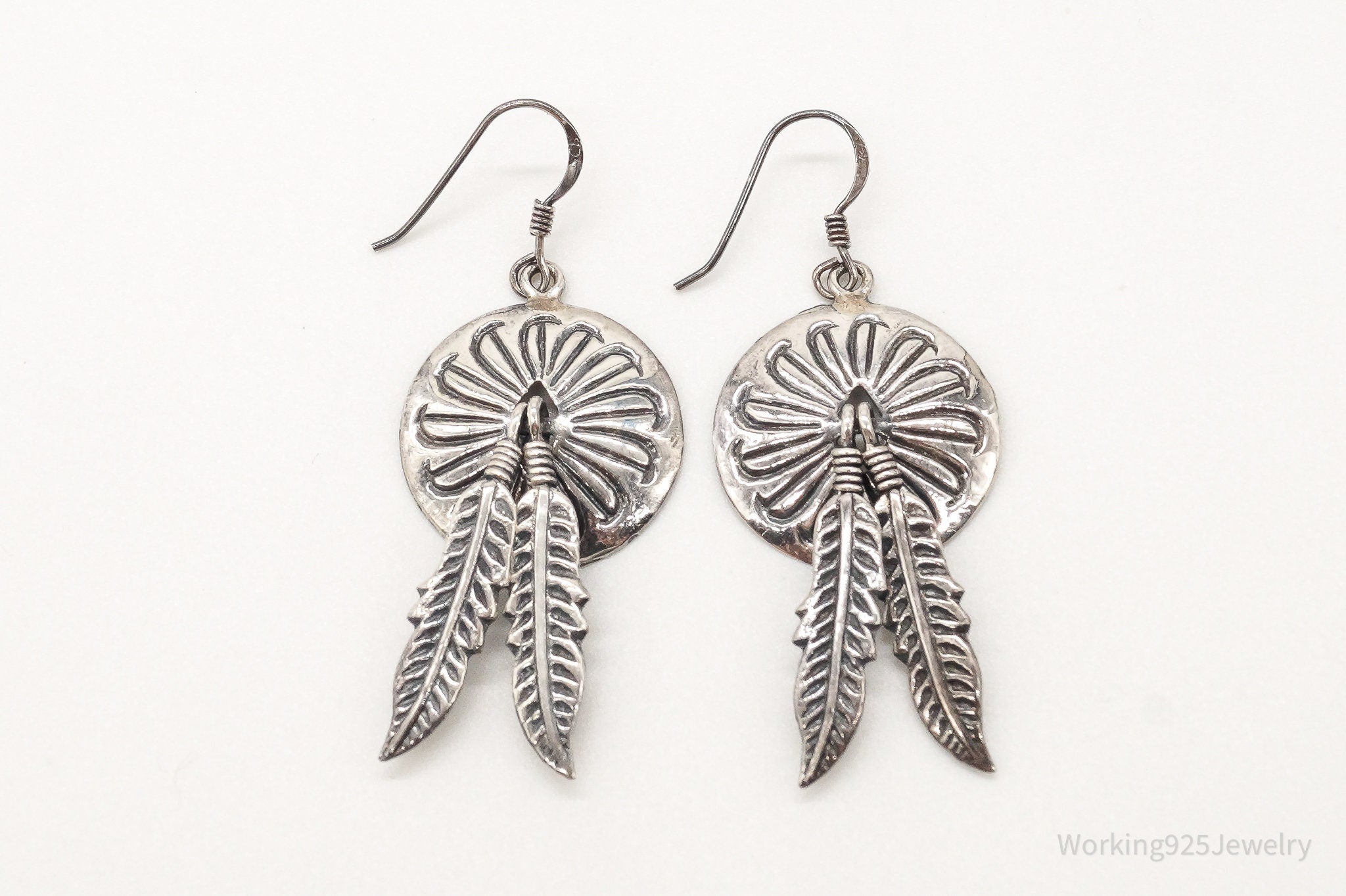 Vintage Southwestern Feather Sterling Silver Earrings