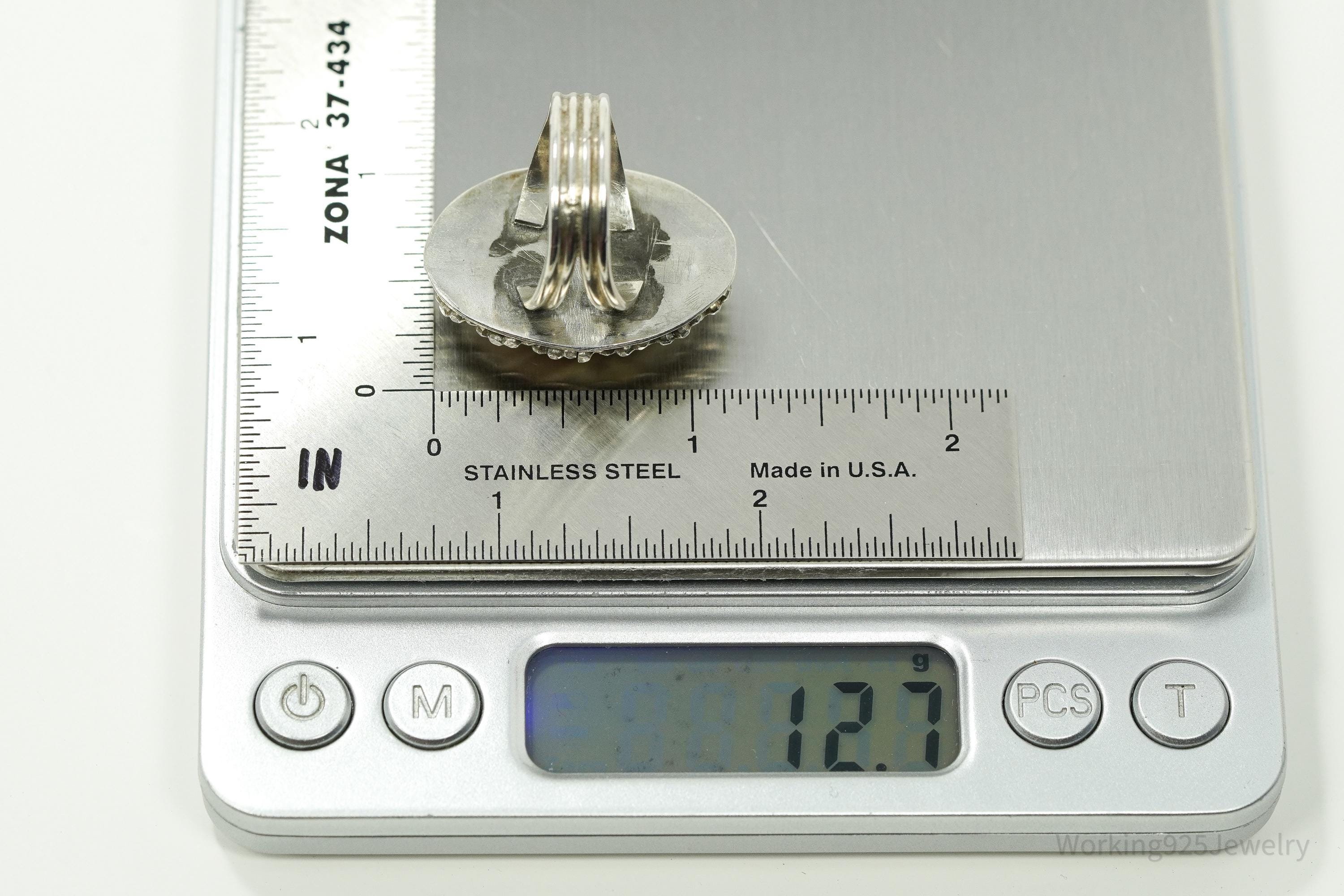 Vintage Large Agate Silver Ring - Size 9.25