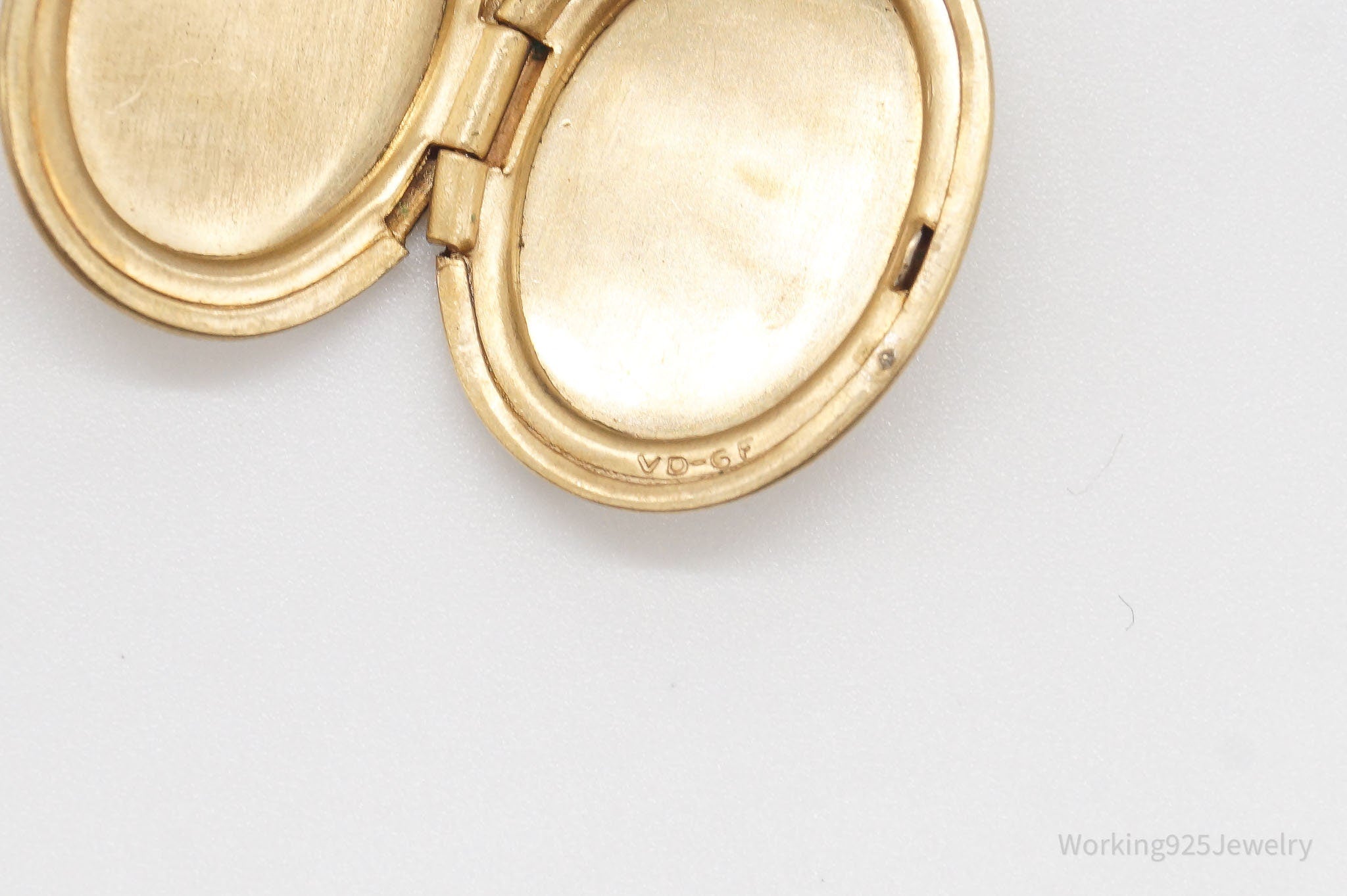 Large Vintage Floral Etched Gold Vermeil Sterling Silver Locket Pendant