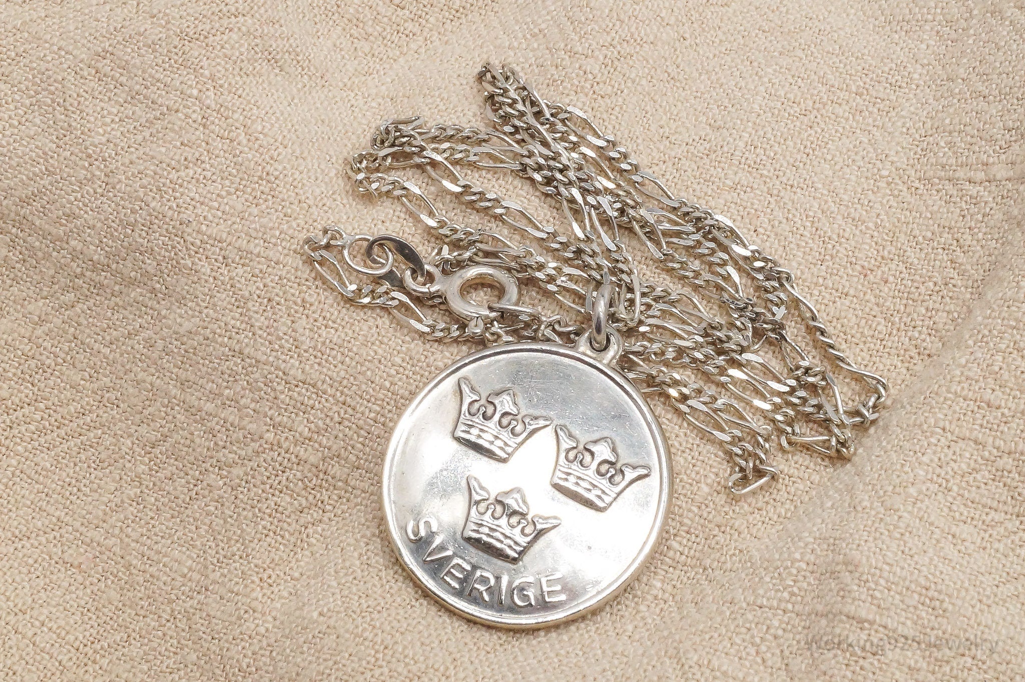 Vintage Swedish Svergie Triple Crown Sterling Silver Chain Necklace 20"