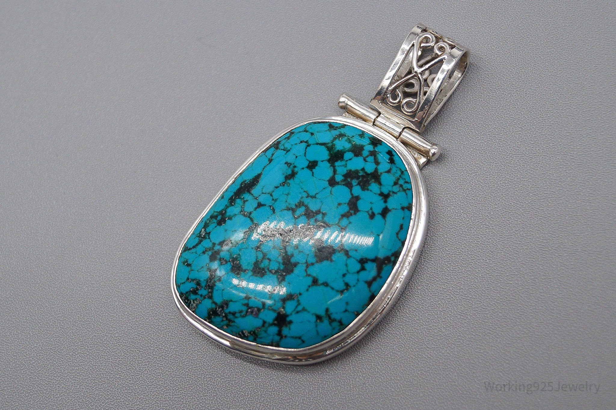 Large Vintage Blue Turquoise Sterling Silver Pendant