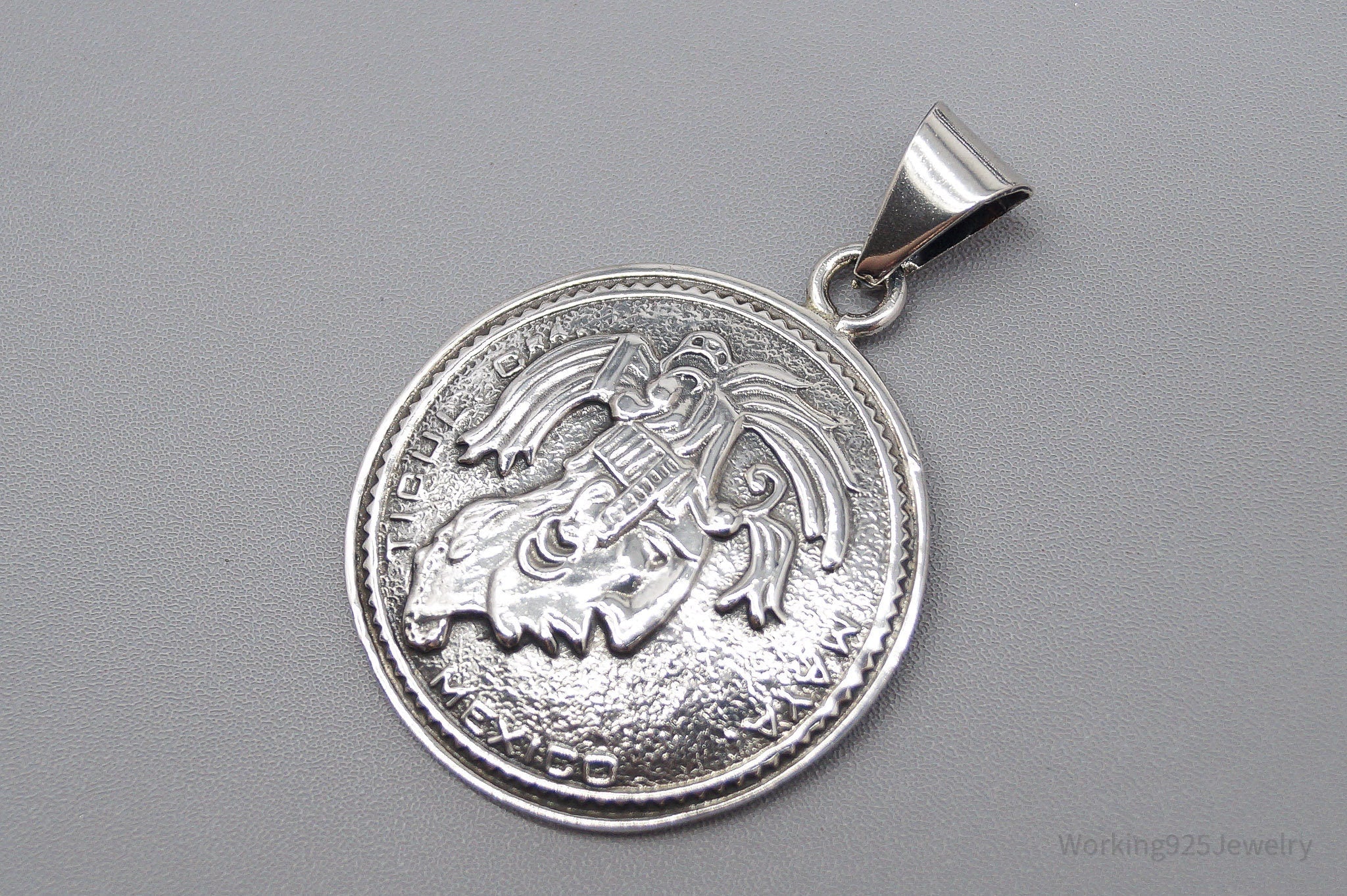 Large Vintage Mexico Mayan Warrior Sterling Silver Pendant