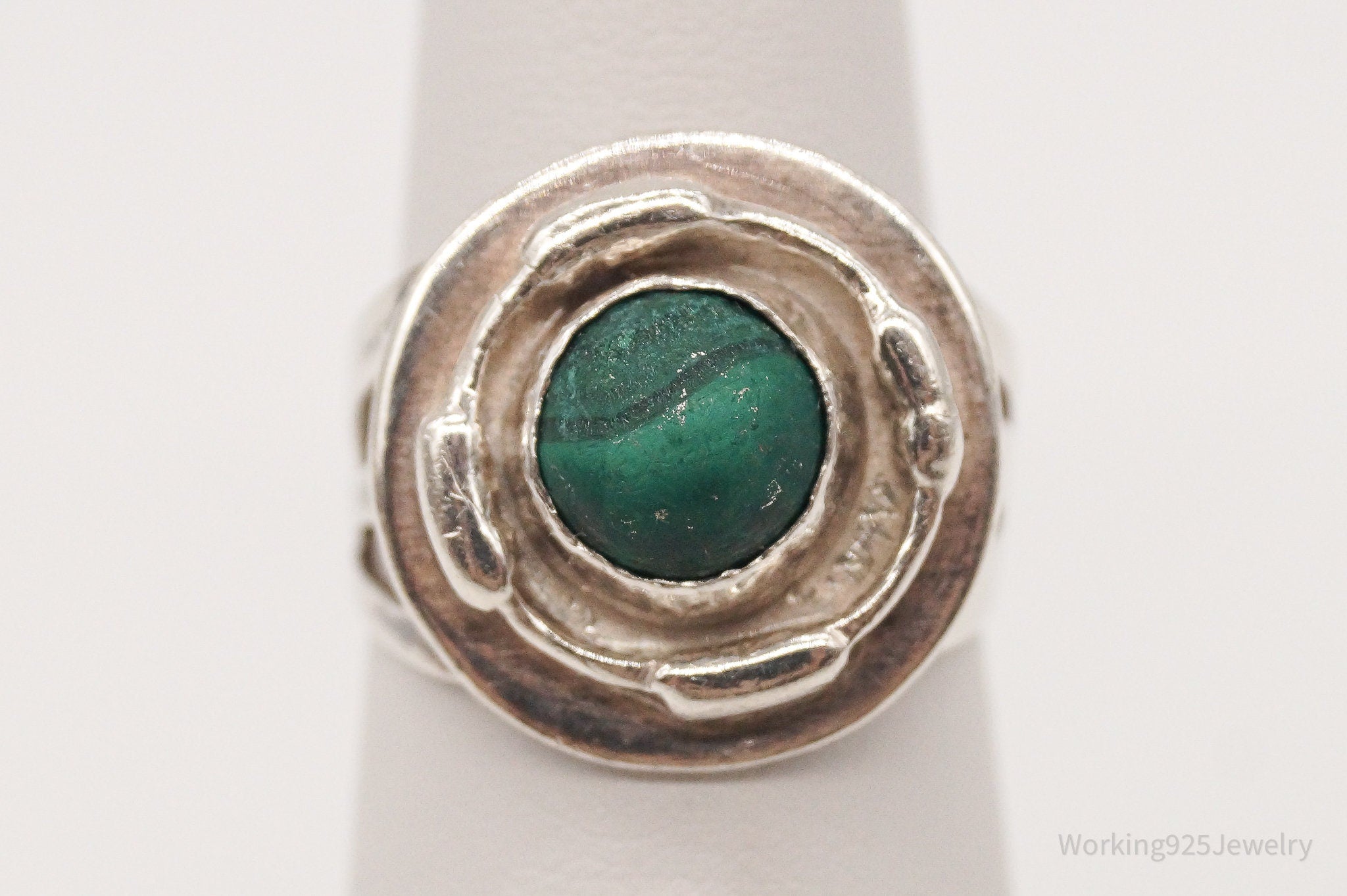 Vintage Malachite Sterling Silver Ring - Size 6.25