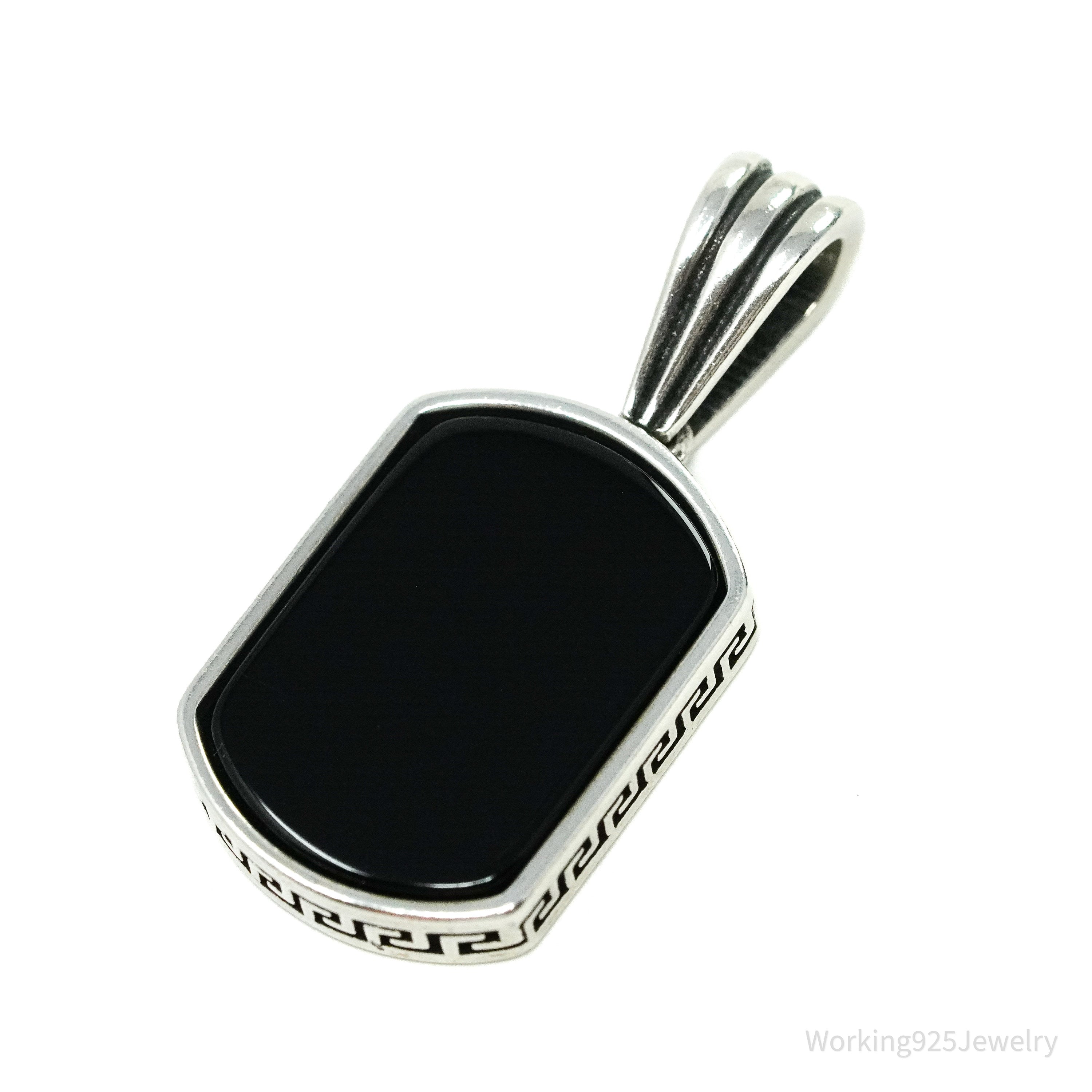 Vintage BS Black Onyx Sterling Silver Necklace Pendant