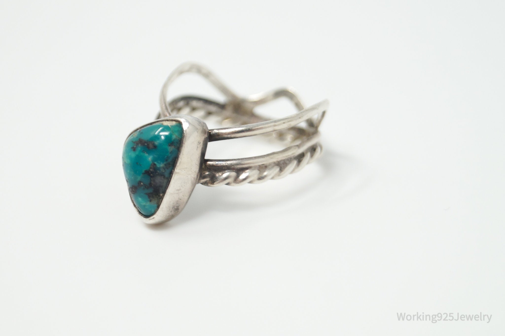 Vtg Native American Turquoise Unsigned Sterling Silver Ring - Sz 5.75