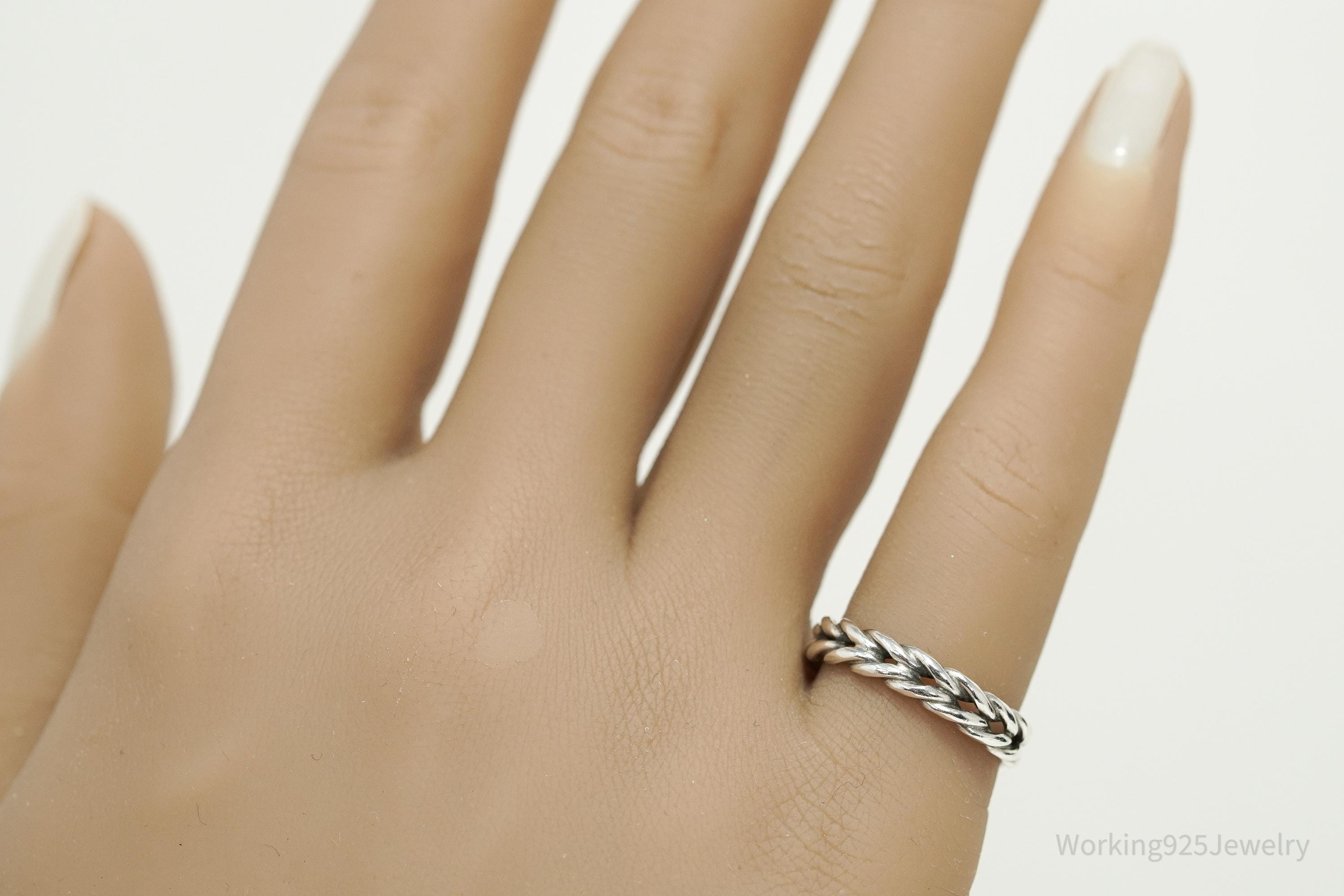 Vintage Weave Braid Rope Silver Band Ring - Size 5.75