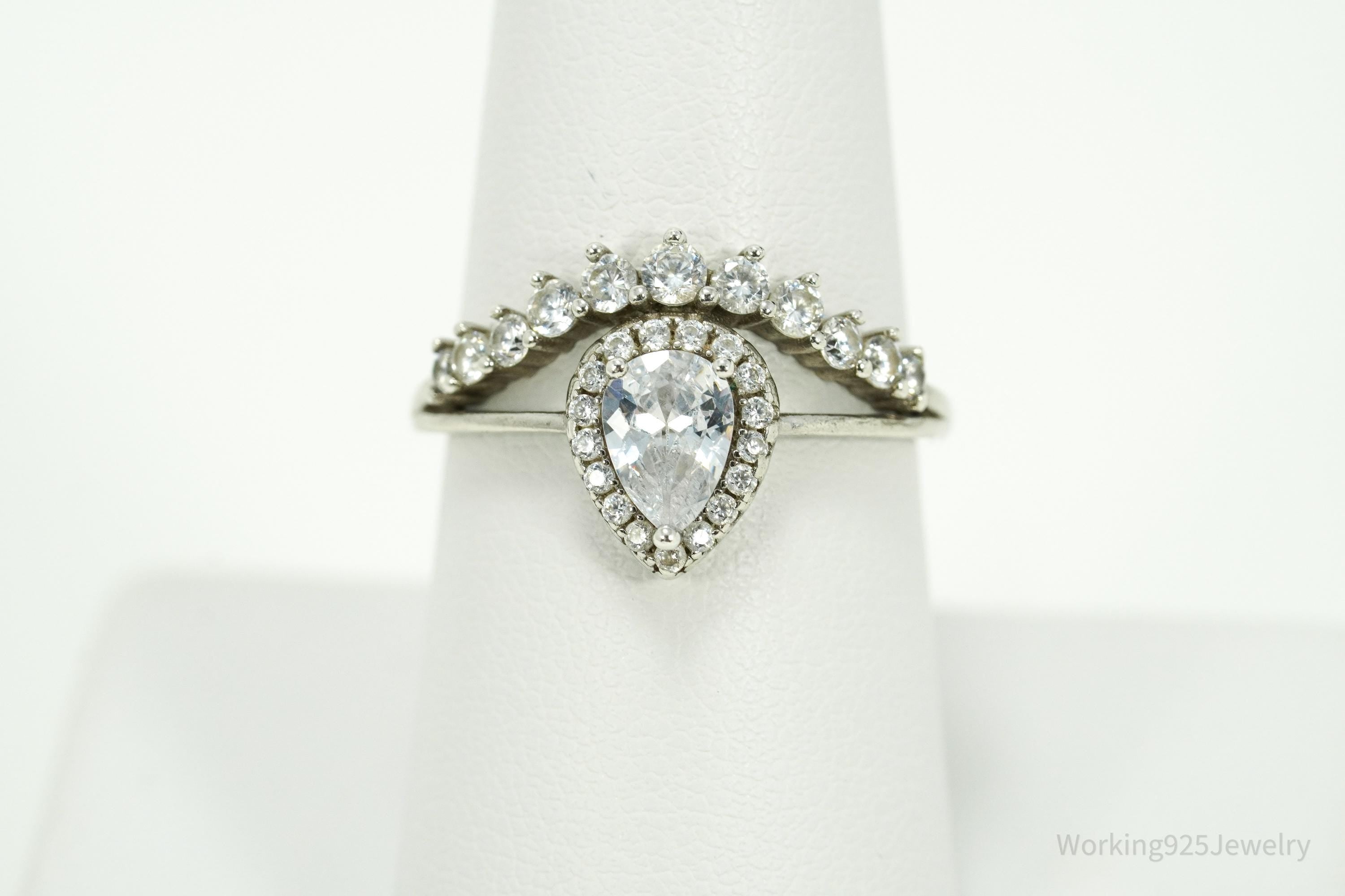 Vintage Cubic Zirconia Sterling Silver Ring - Size 8