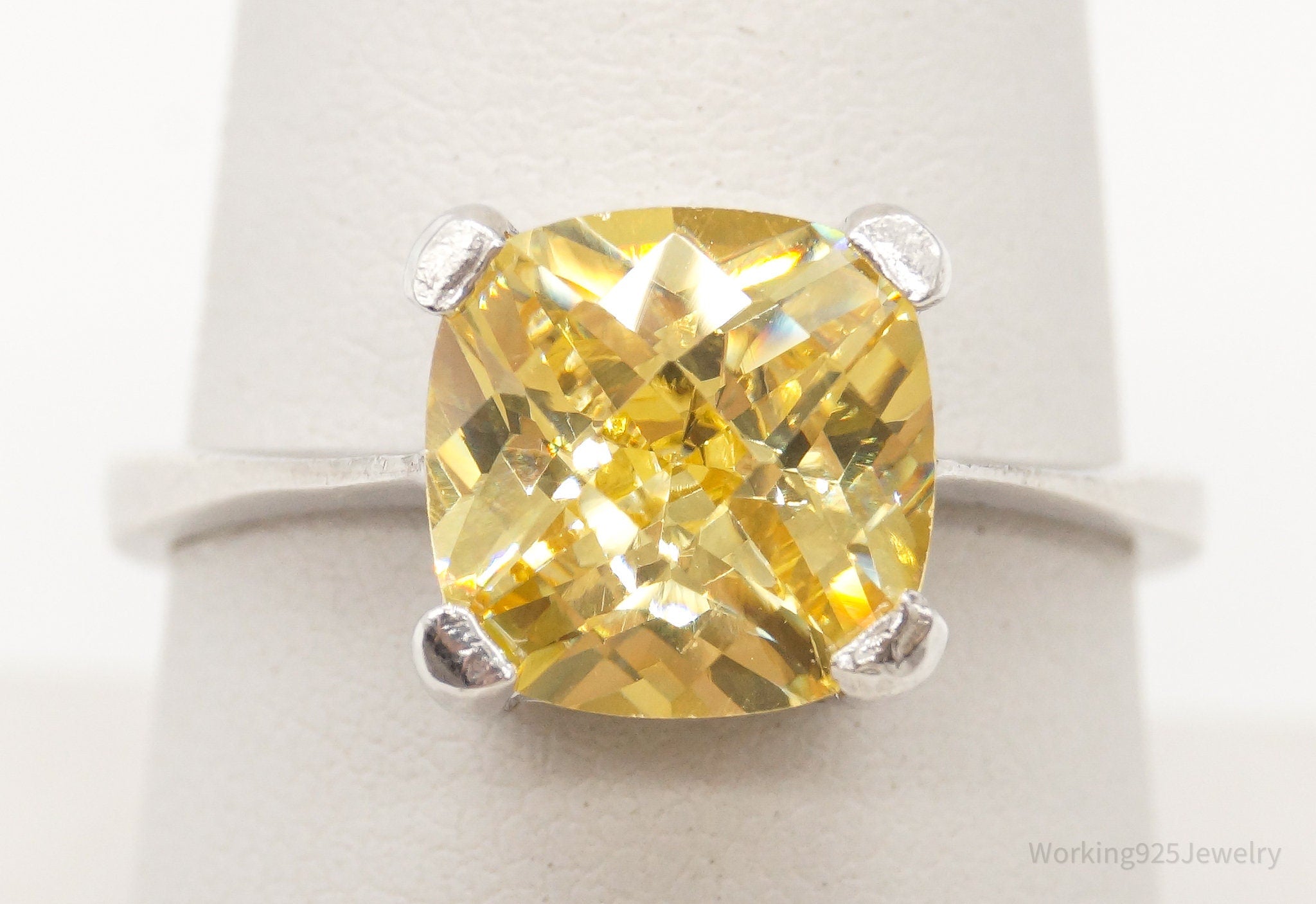 Vintage Yellow Cubic Zirconia Sterling Silver Ring- Size 8