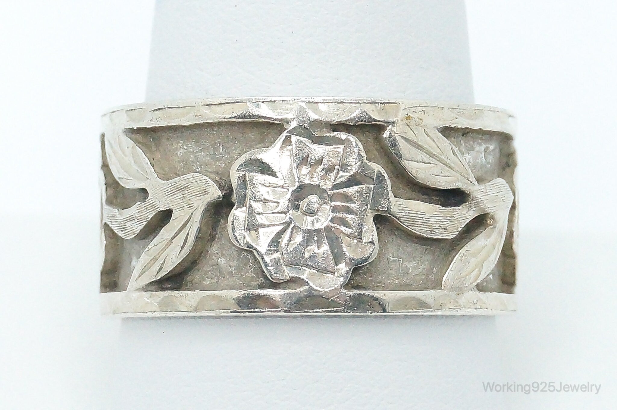 Vintage Mexico Flower Wrap Sterling Silver Ring - SZ 10.75