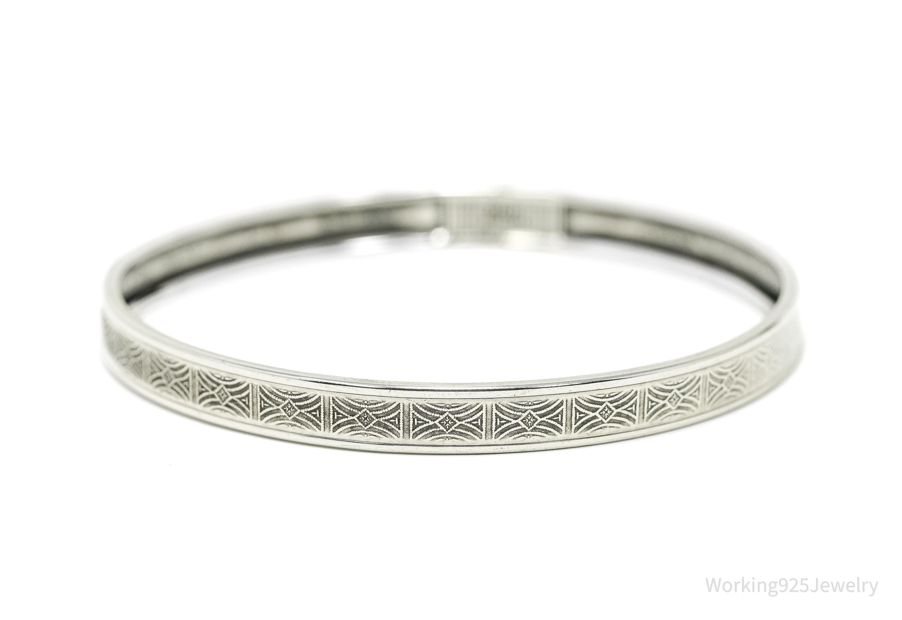 Antique Beau Art Deco Sterling Silver Bangle Bracelet 7 7/8"