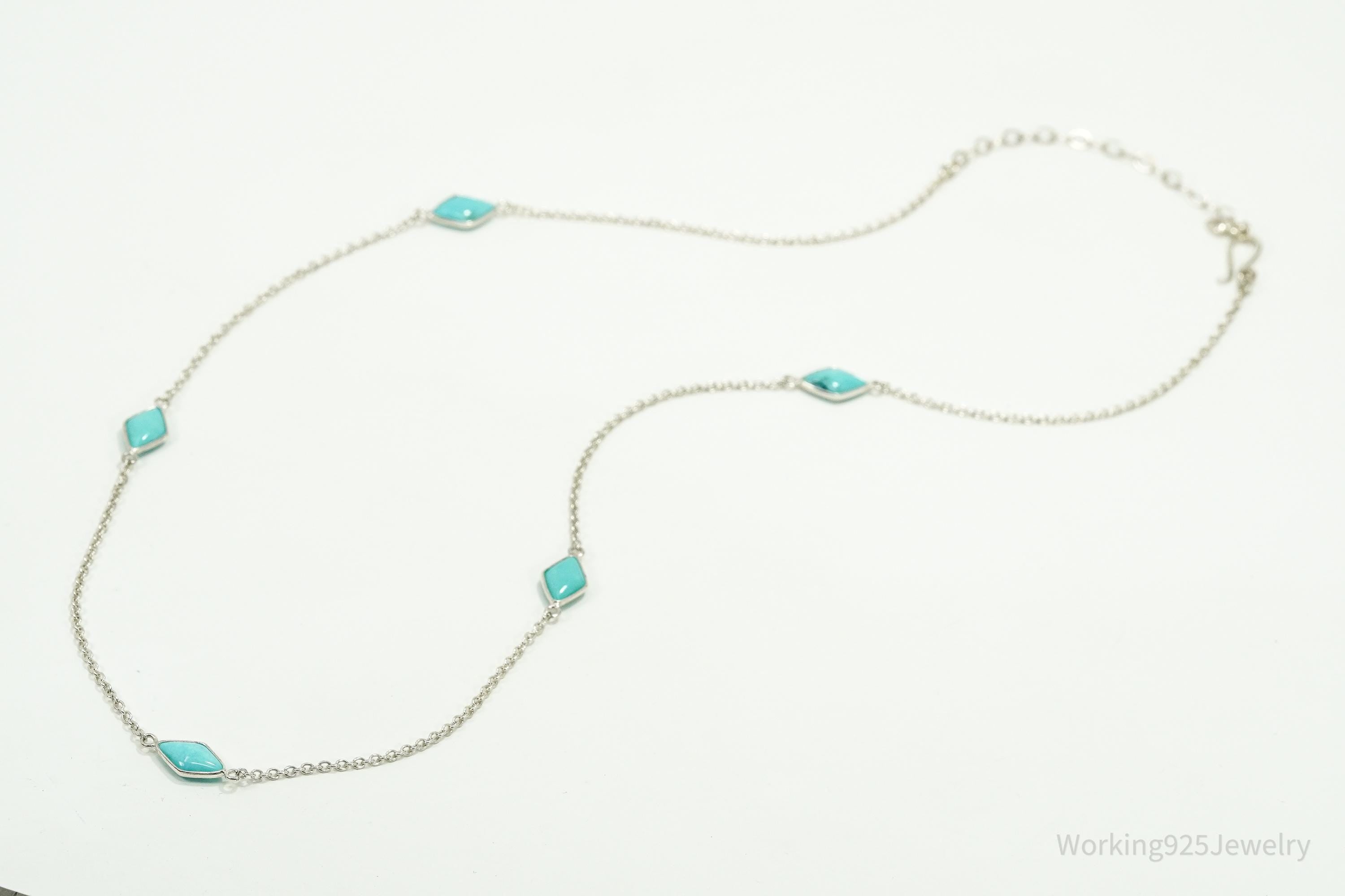 Vintage Jay King Desert Rose Trading Turquoise Sterling Silver Necklace 26"