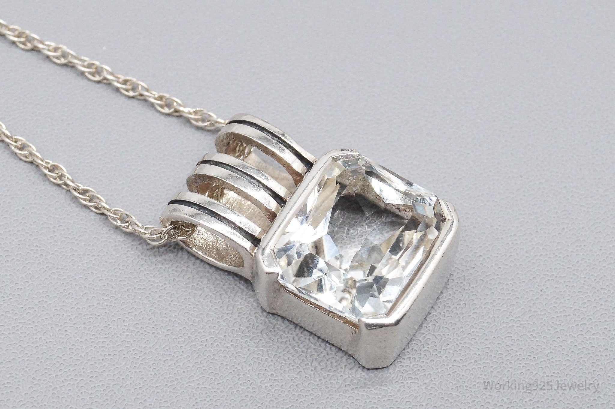 Vintage White Sapphire Sterling Silver Necklace 18"