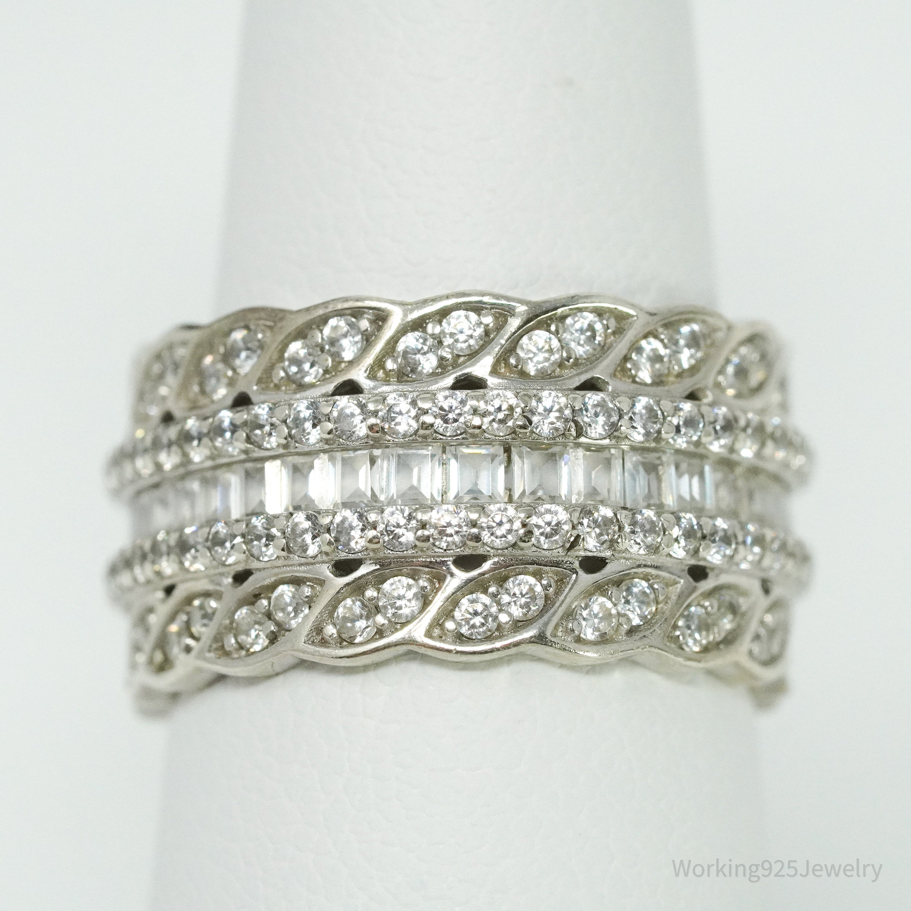 Vintage Cubic Zirconia Sterling Silver Band Ring - Size 6.25