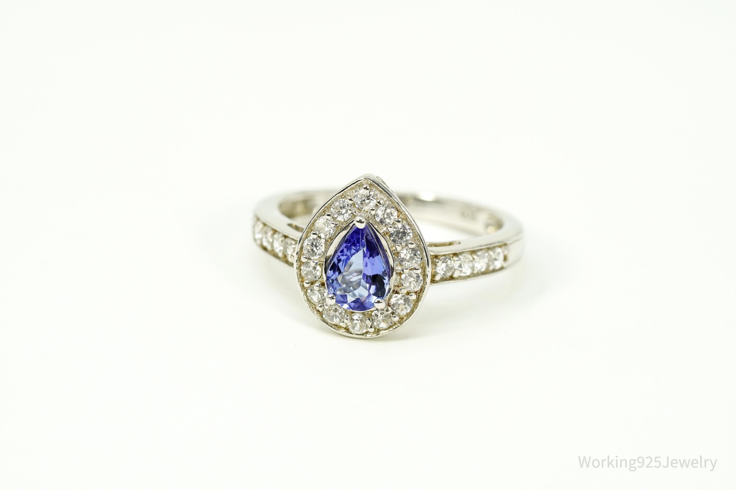 Tanzanite & White Zircon Rhodium Over Sterling Silver Ring - Size 8