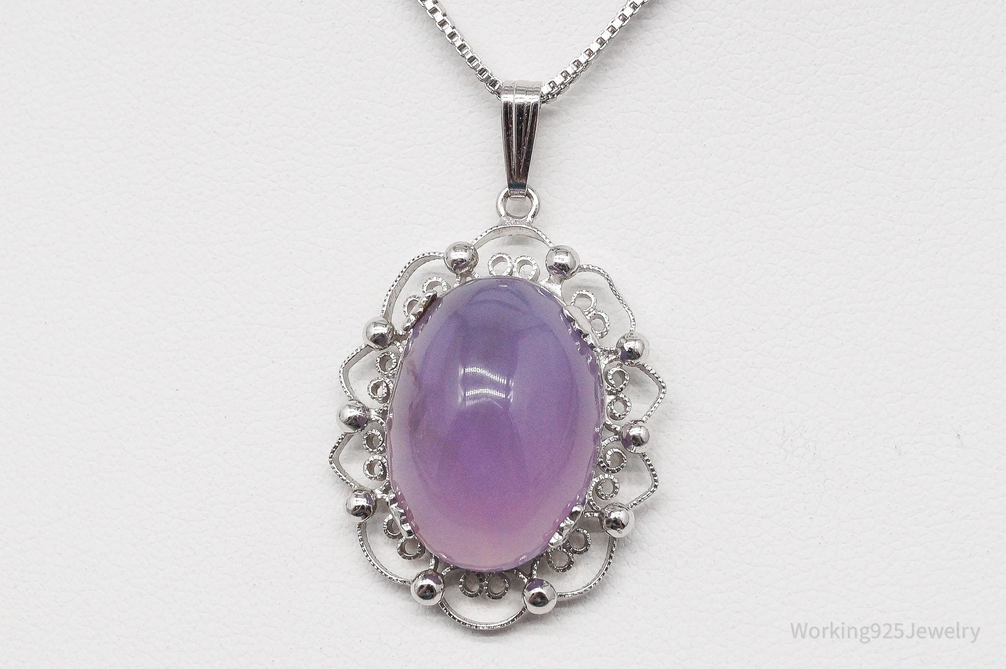 Vintage Designer Sorrento Lavender Chalcedony Sterling Silver Necklace 18"