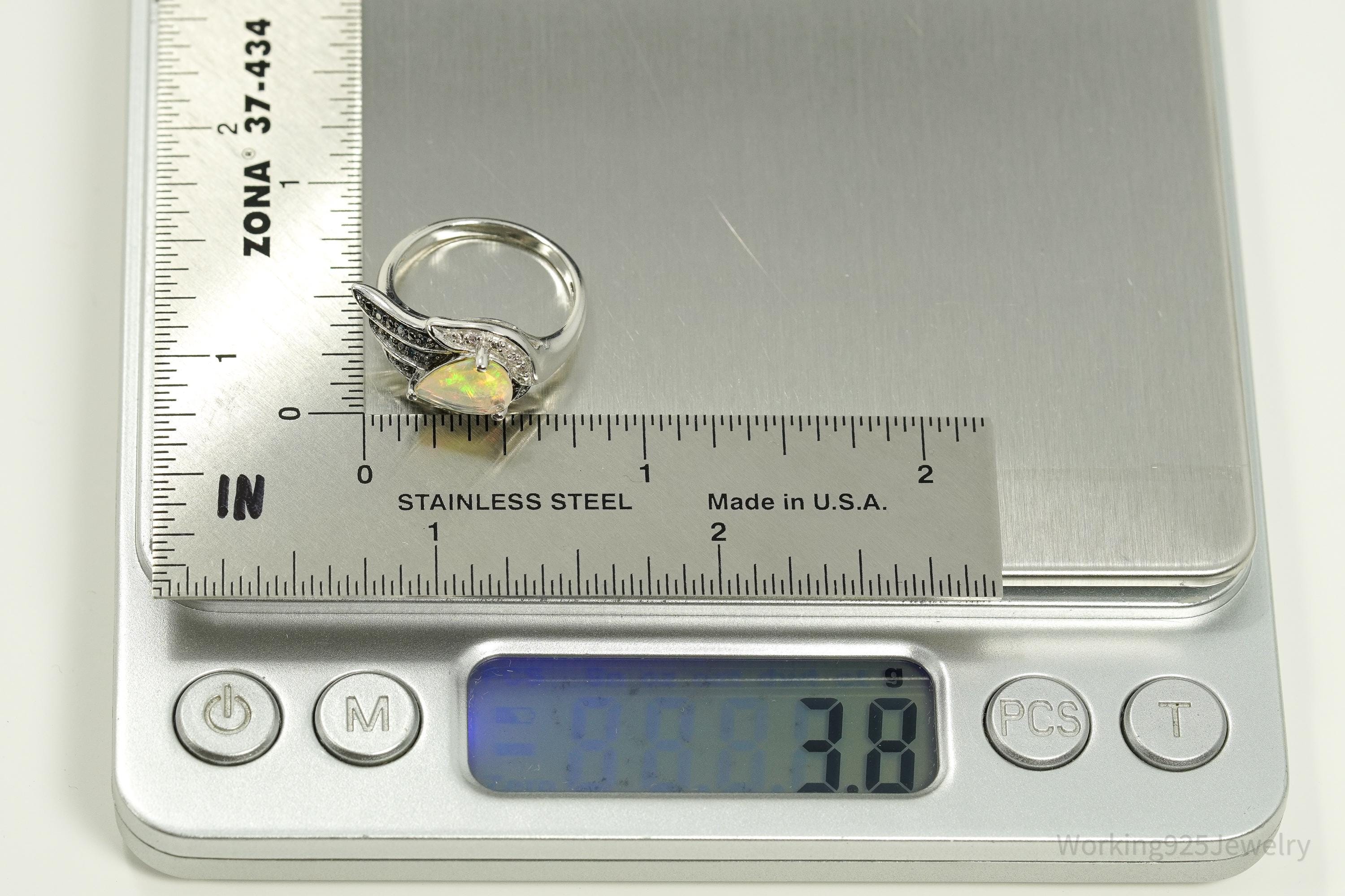 Vintage KH Opal & Diamond Sterling Silver Ring - Size 6