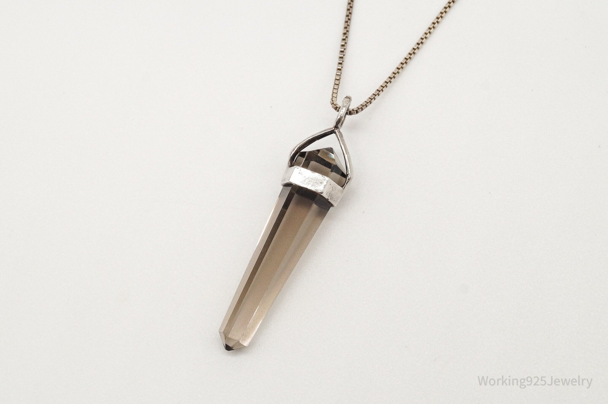 Vintage Large Smoky Topaz Sterling Silver Necklace