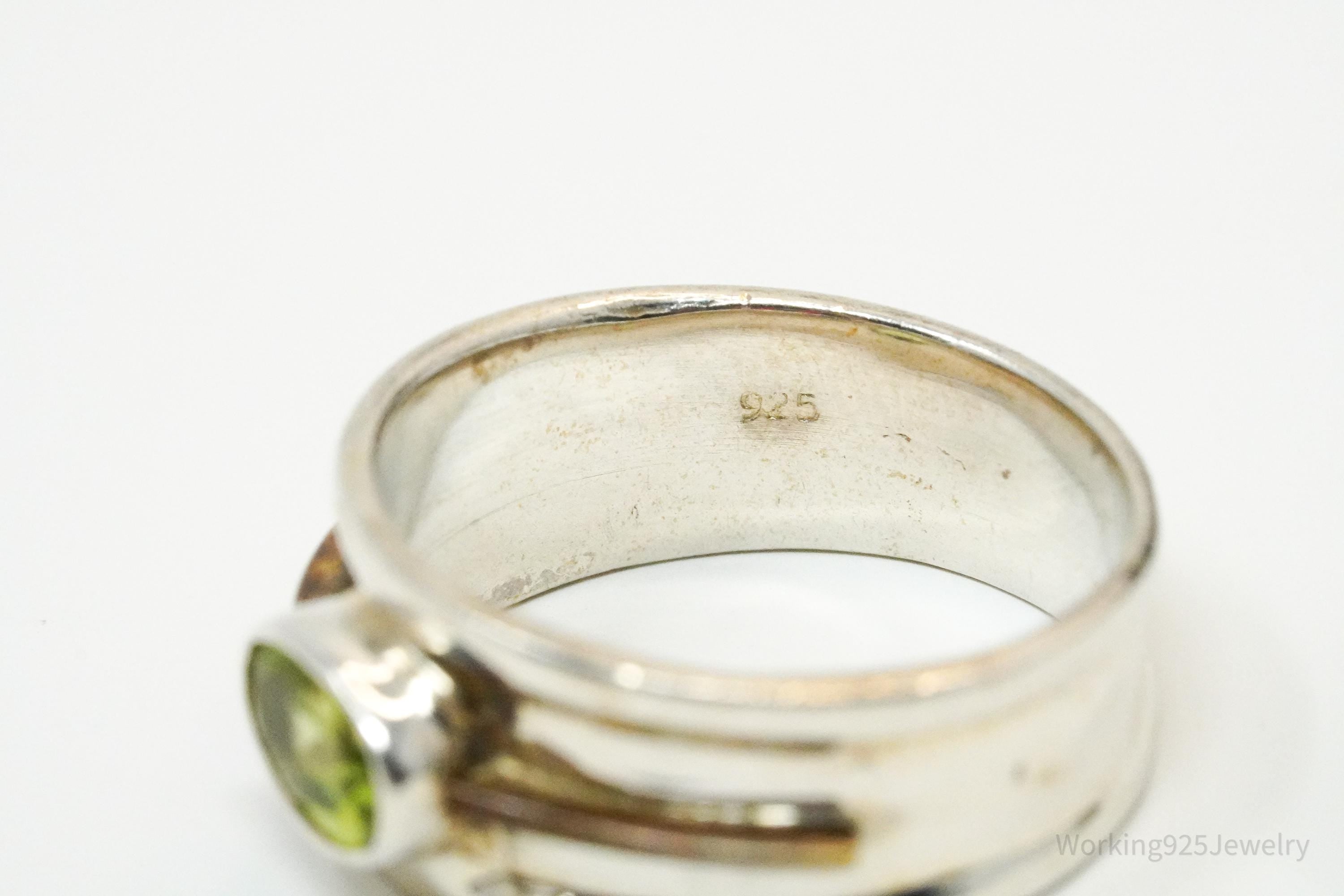 Vintage Peridot & Copper Sterling Silver Ring - Size 7.75