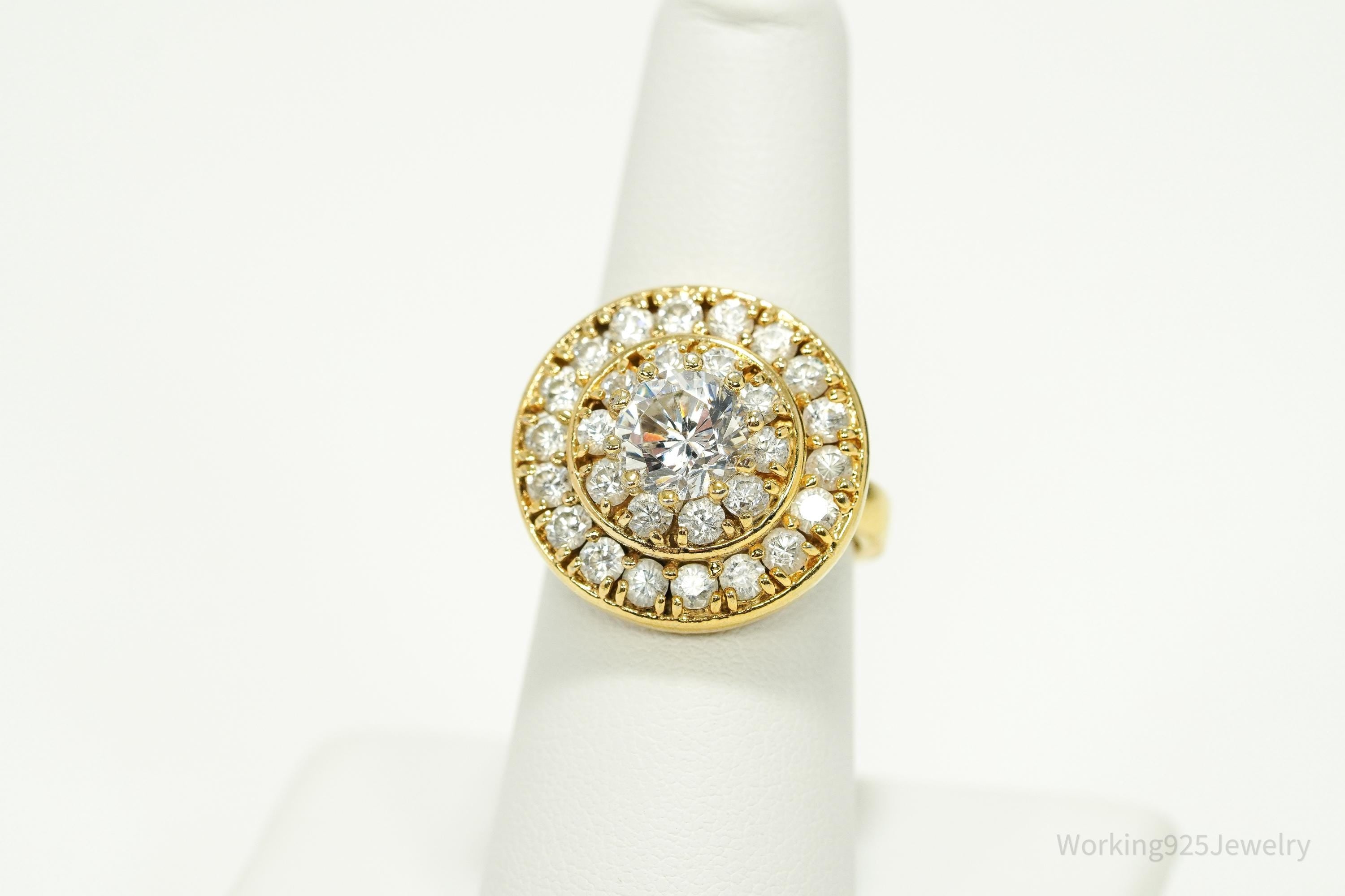 Vintage Farrah Fawcett Gold Vermeil Cubic Zirconia Sterling Silver Ring - Size 7.5