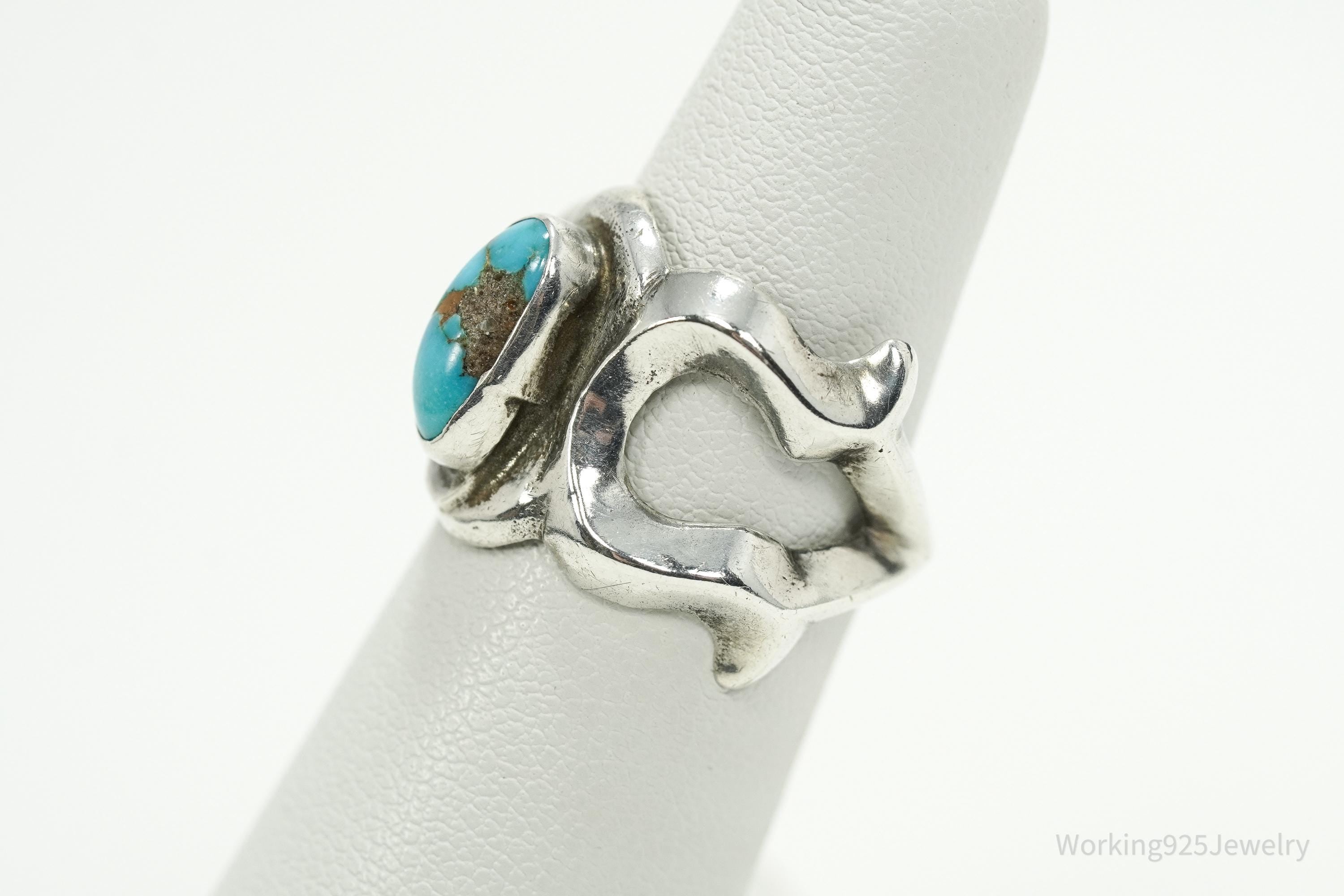 Vintage Handmade Native American Turquoise Unsigned Silver Ring - Size 5.5