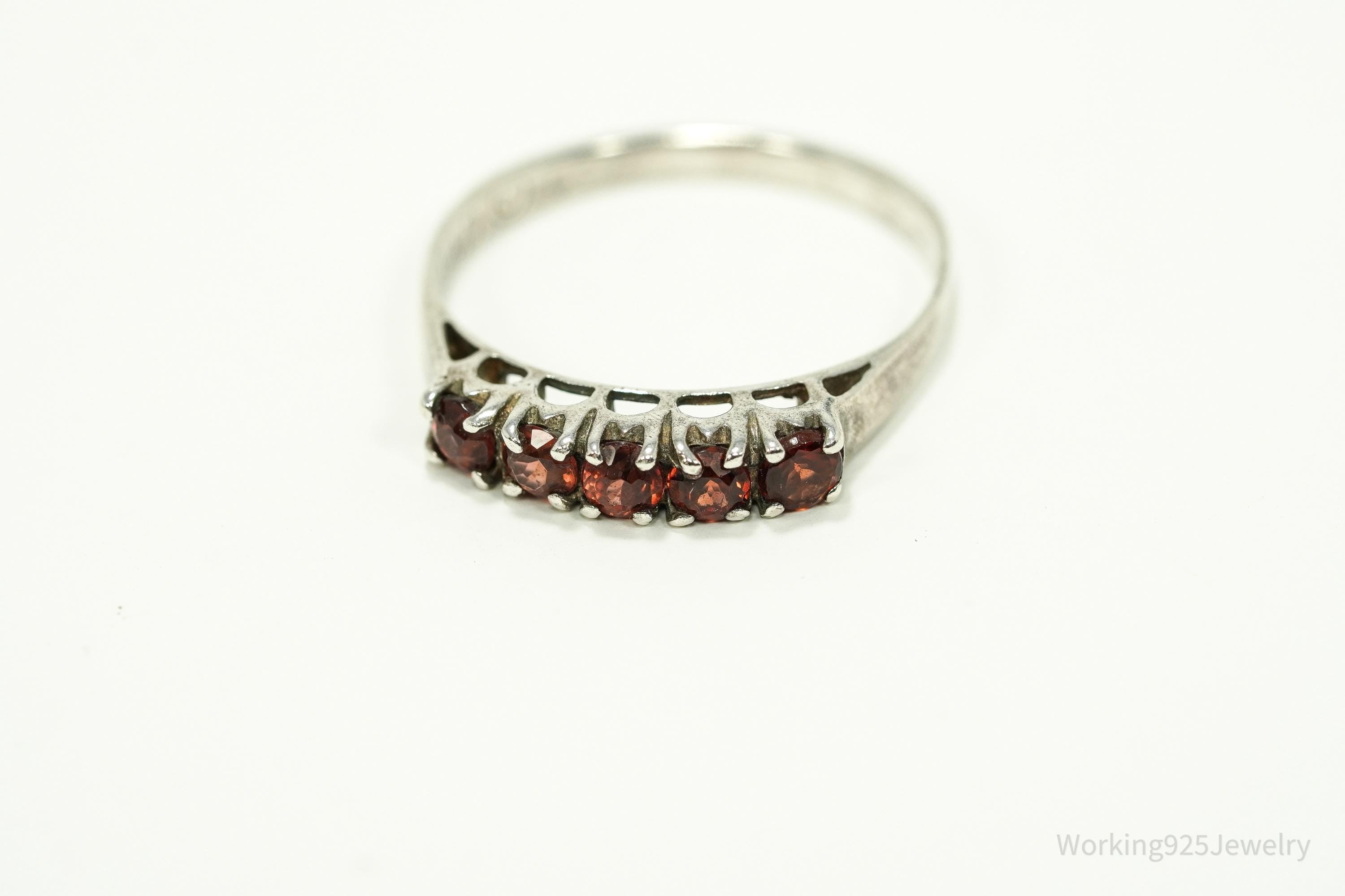 Vintage Garnet Sterling Silver Ring - Size 7.25