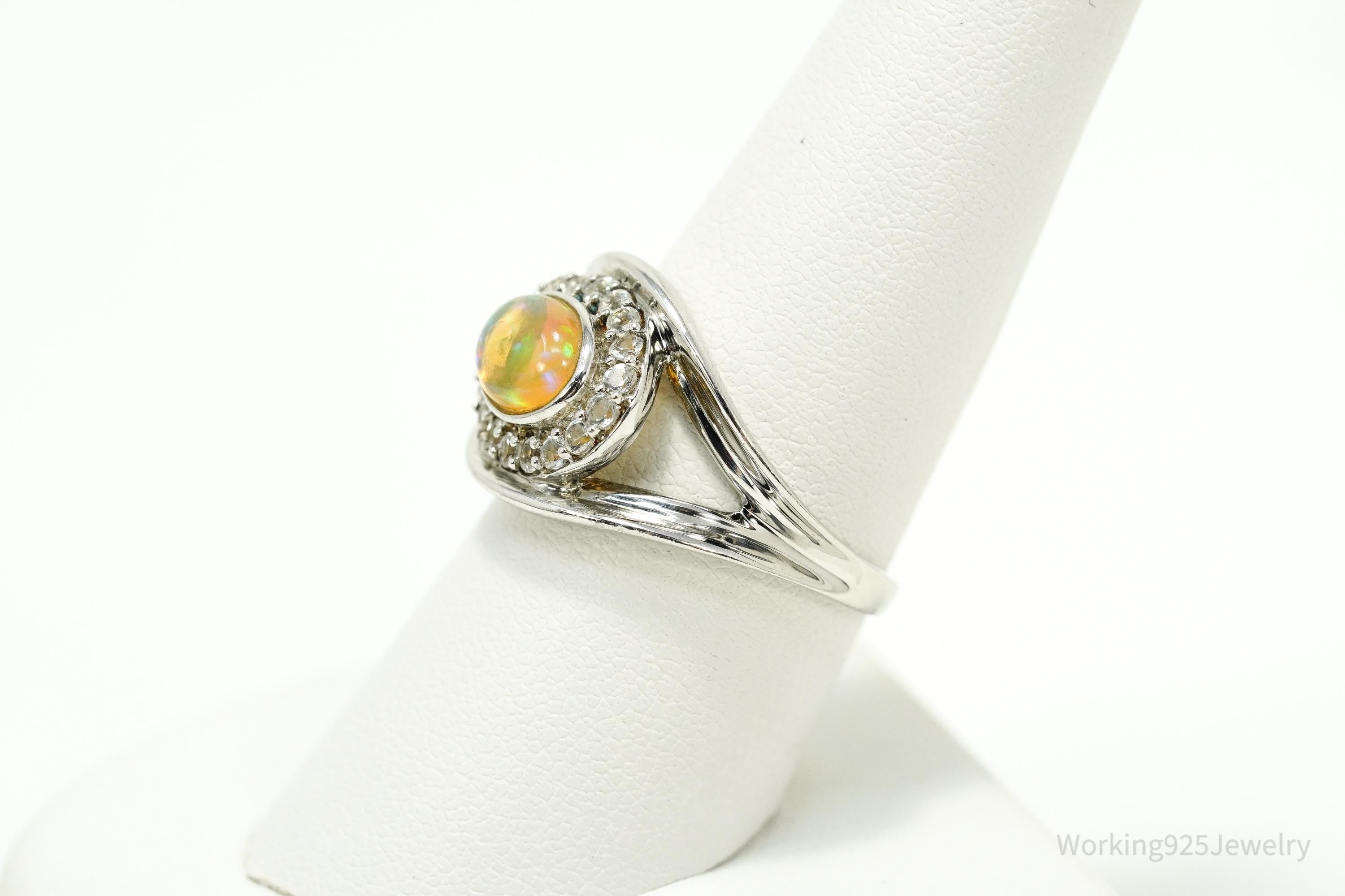 Vintage KHR Opal & Cubic Zirconia Sterling Silver Ring - Size 8.25
