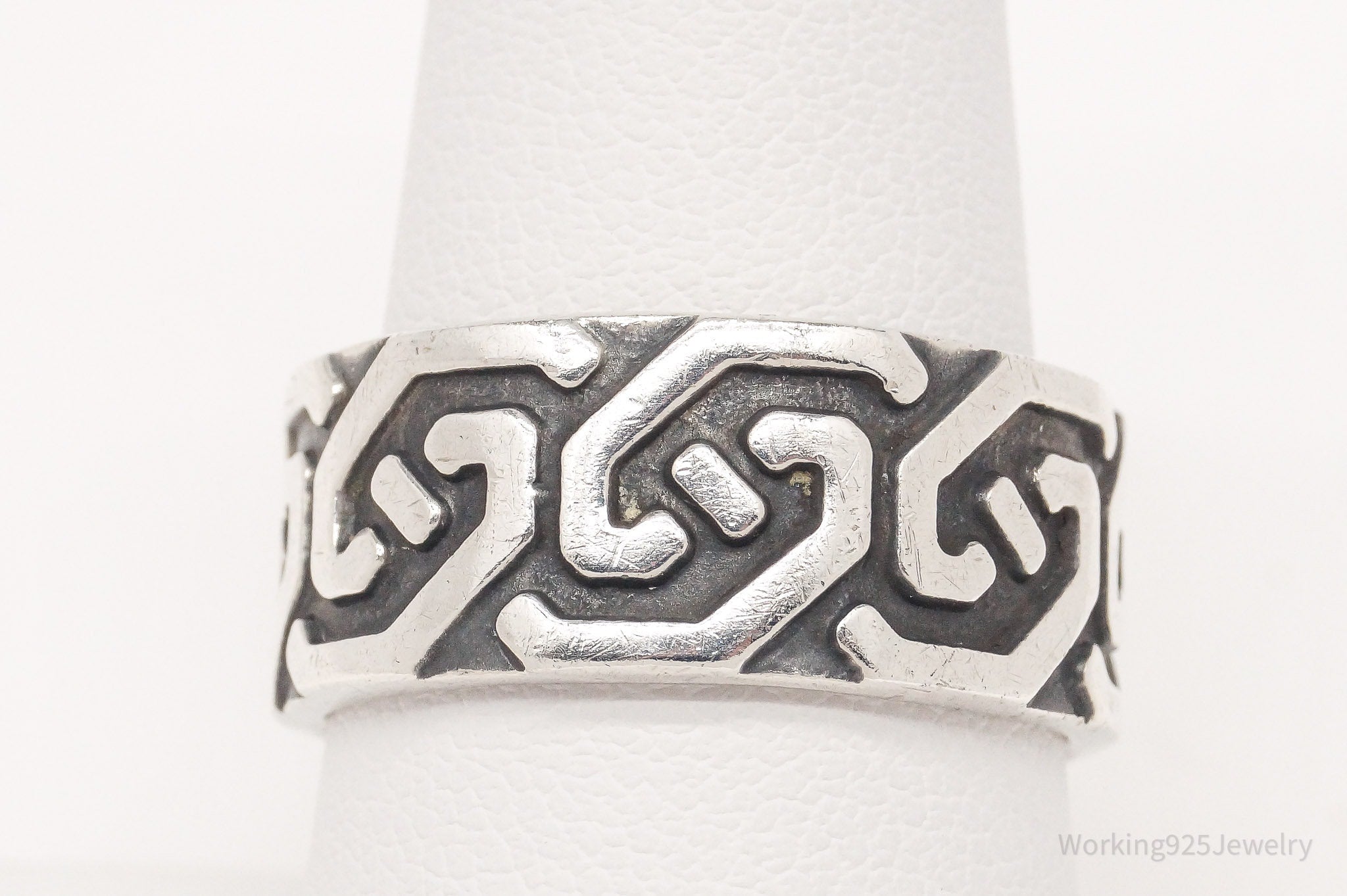 Vintage Mexico Celtic Design Oxidized Sterling Silver Band Ring - Size 8.75