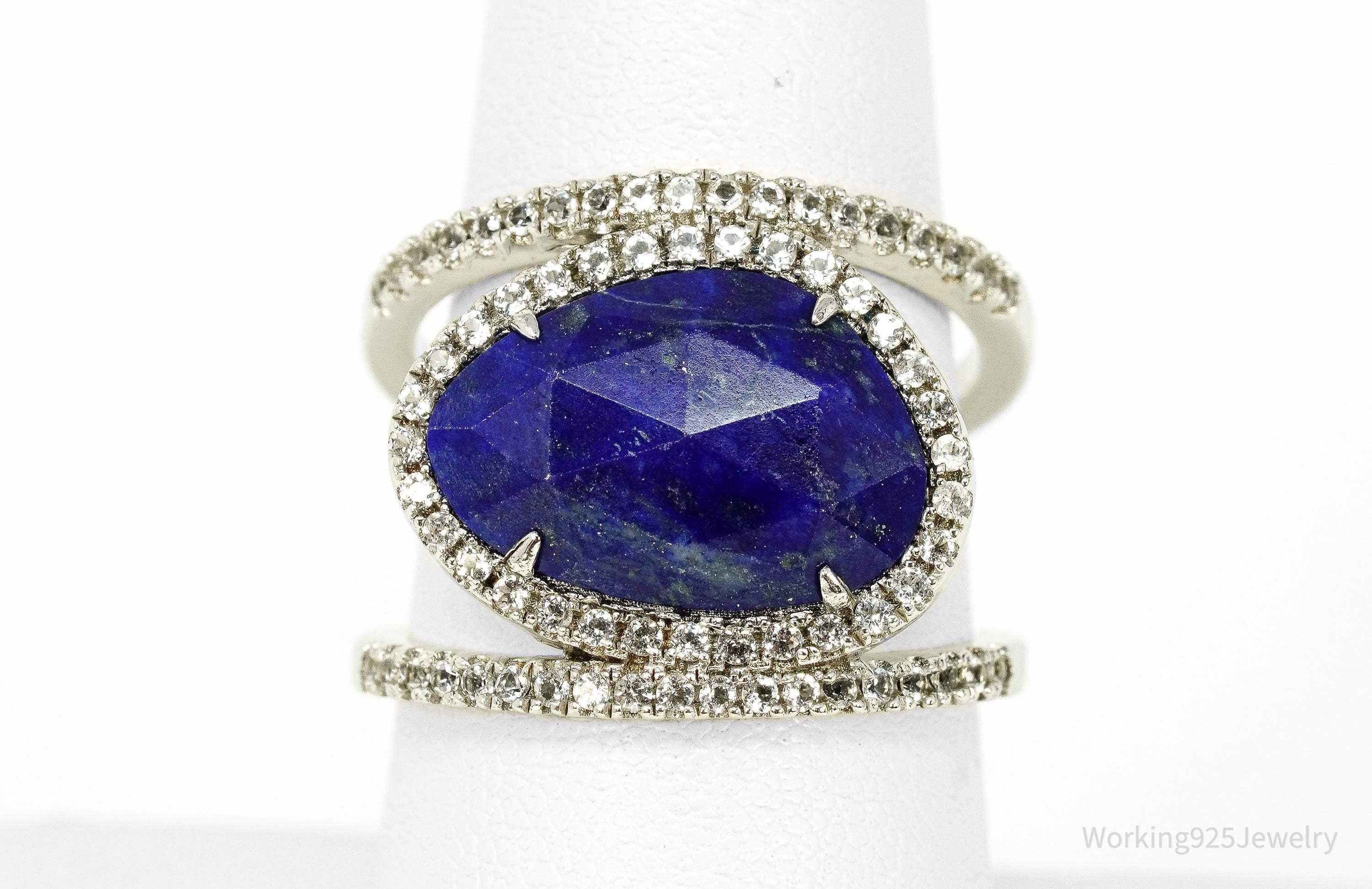Vintage JCM Lapis Lazuli & Cubic Zirconia Sterling Silver Ring - Size 8