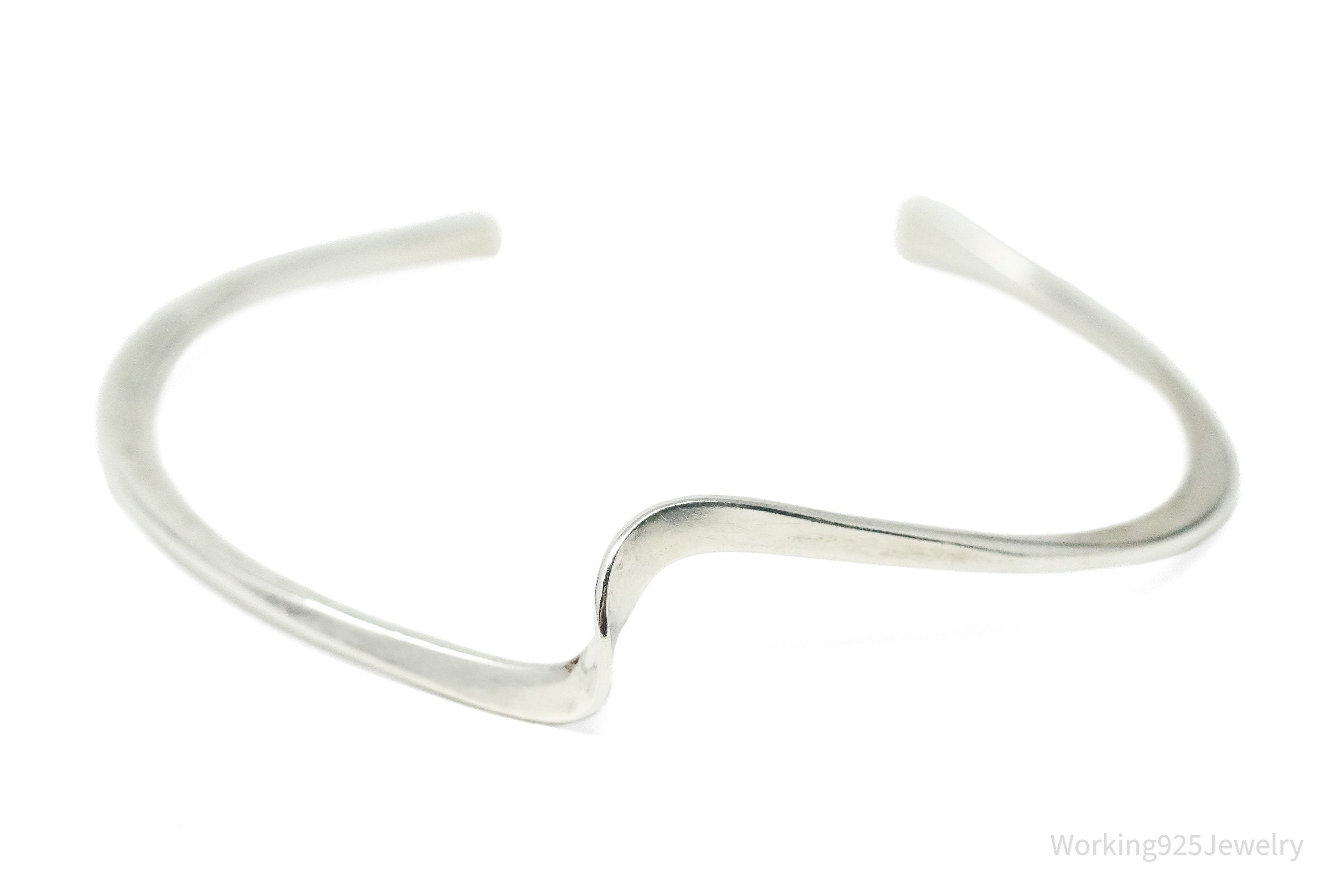 Vintage Designer Peter James Wave Modernist Sterling Silver Cuff Bracelet - 6.25"