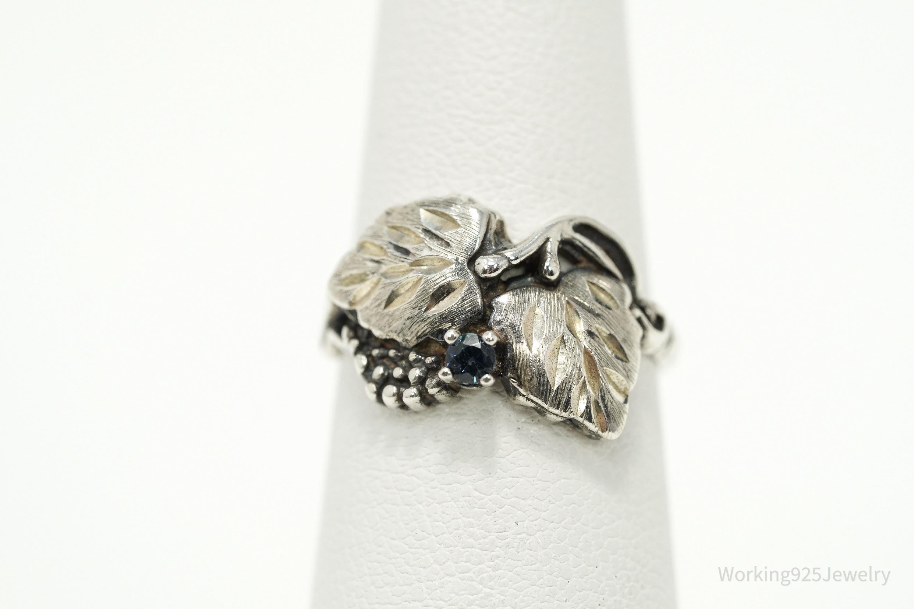 Vintage Sapphire Grape Leaf Sterling Silver Ring - Size 6