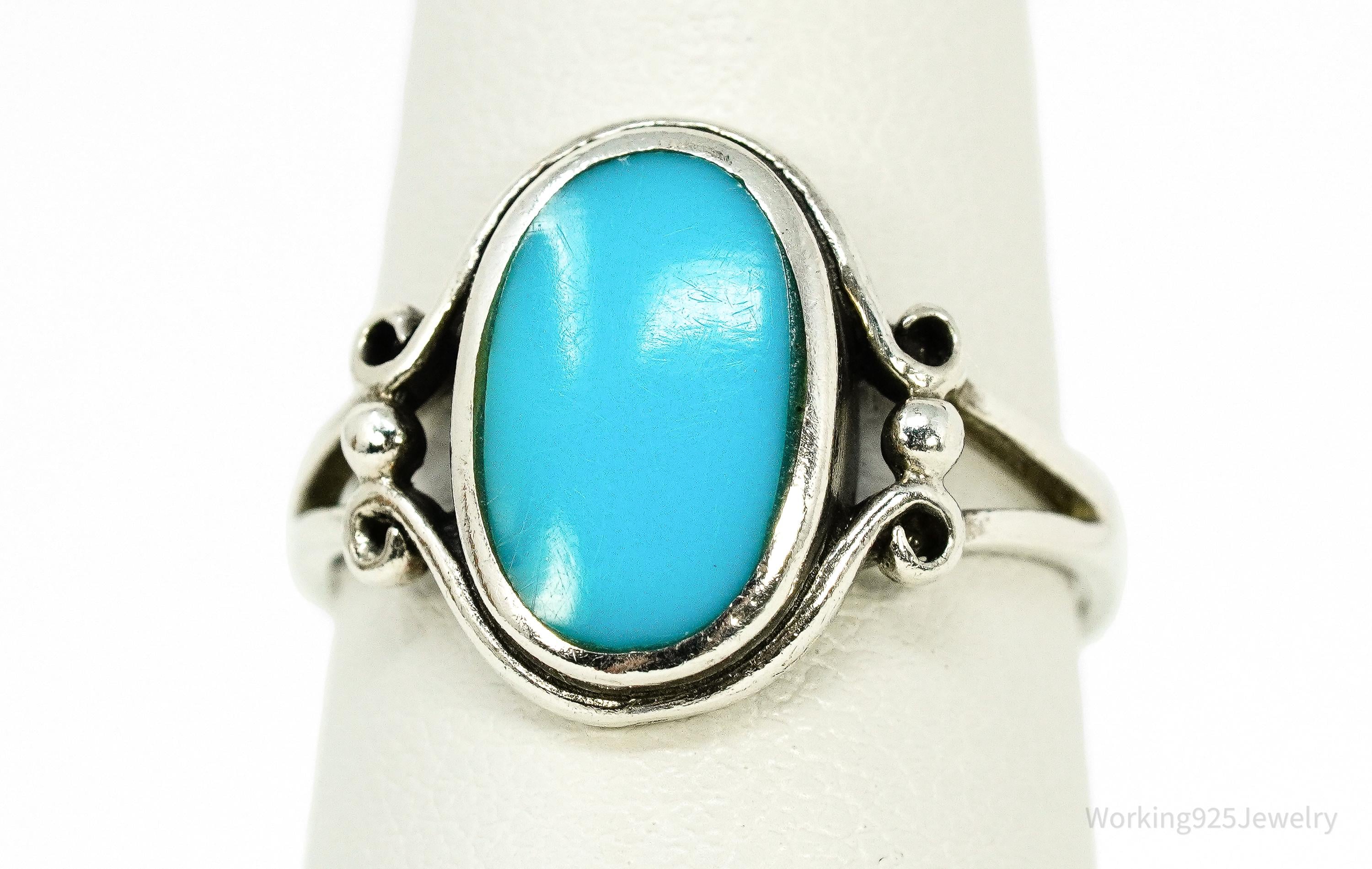 Vintage Blue Turquoise Sterling Silver Ring - Size 7