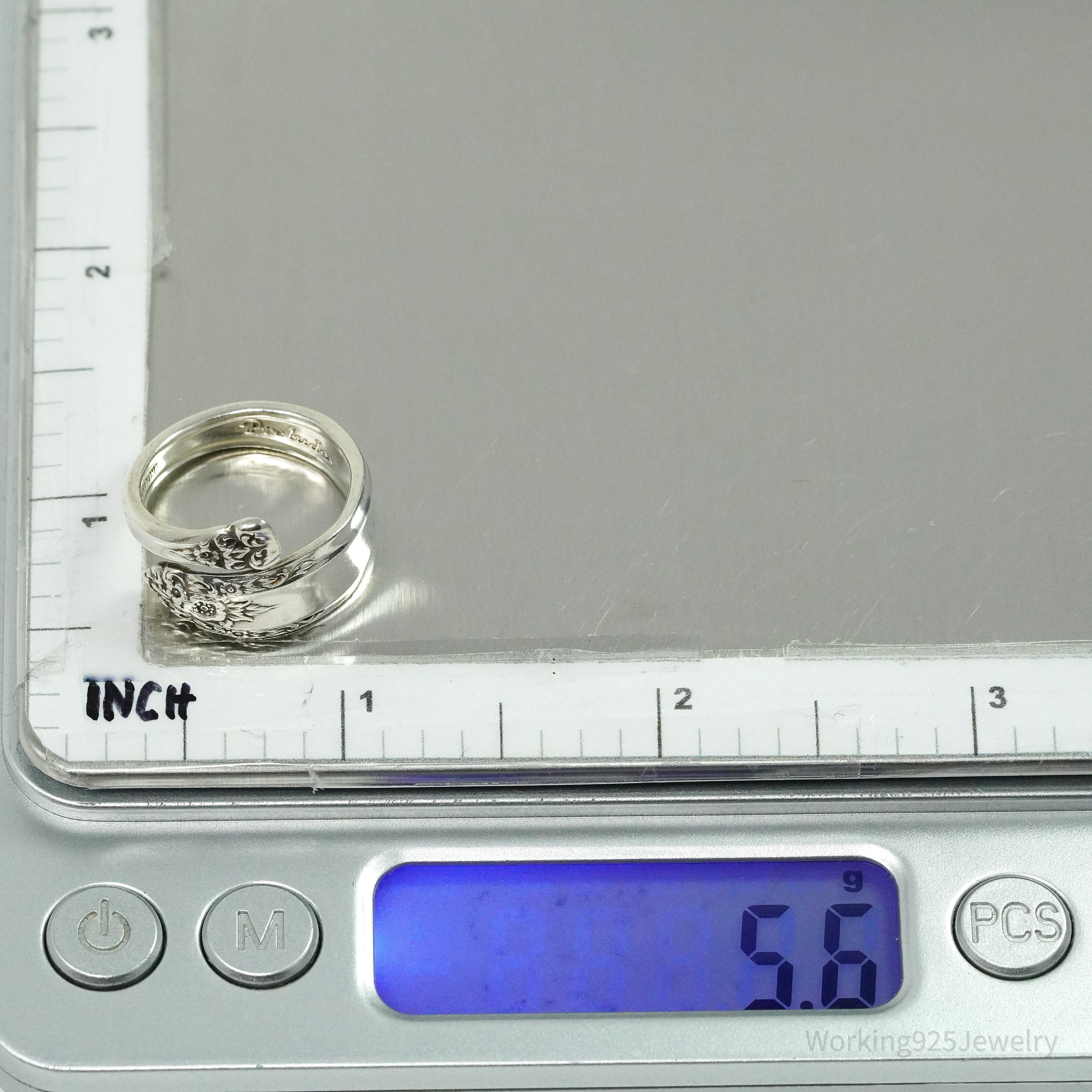 Antique International Sterling Silver Floral Spoon Ring Size 6.5