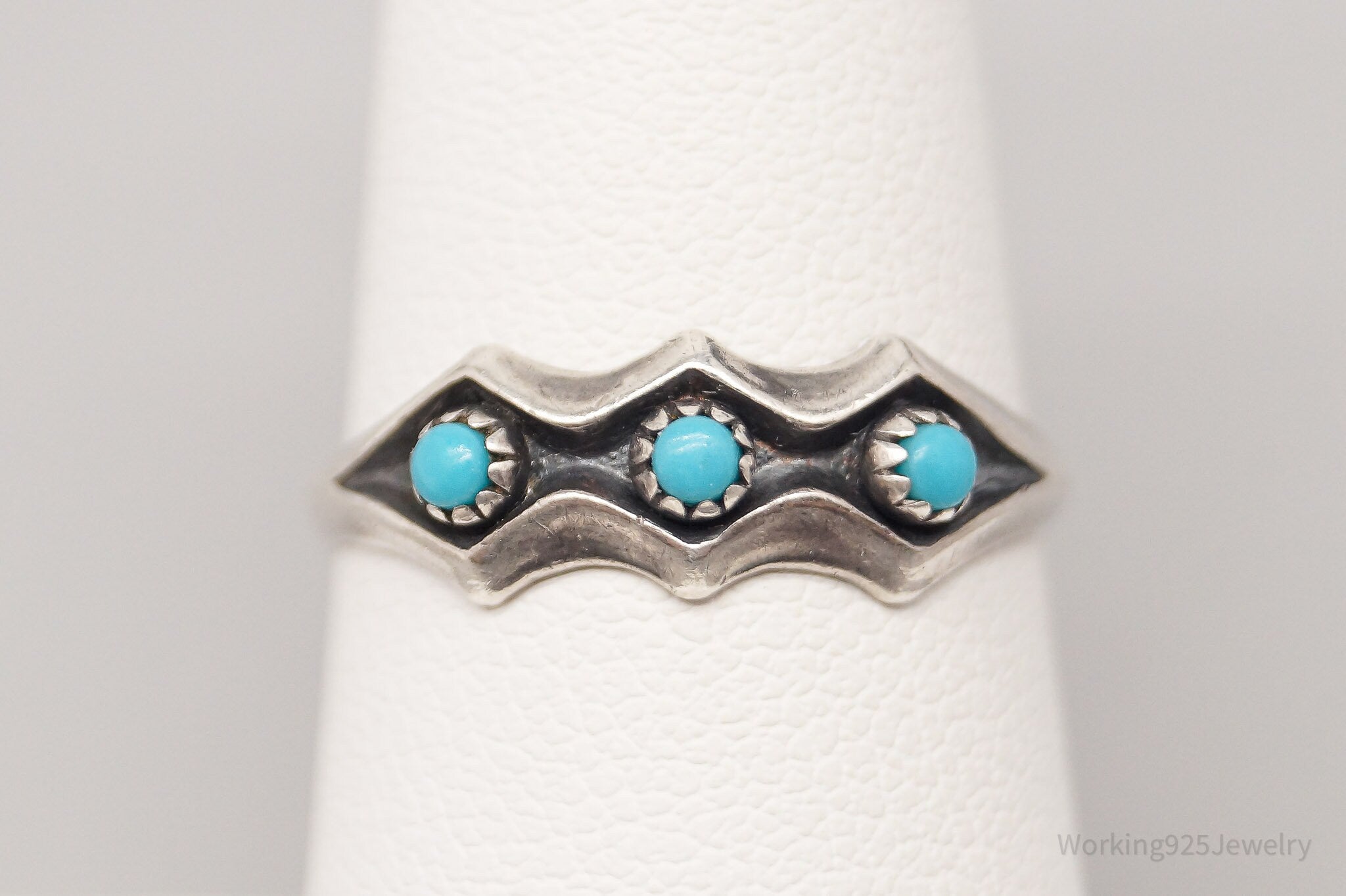 Vintage Native Bell Trading Post Turquoise Sterling Silver Ring - Size 7