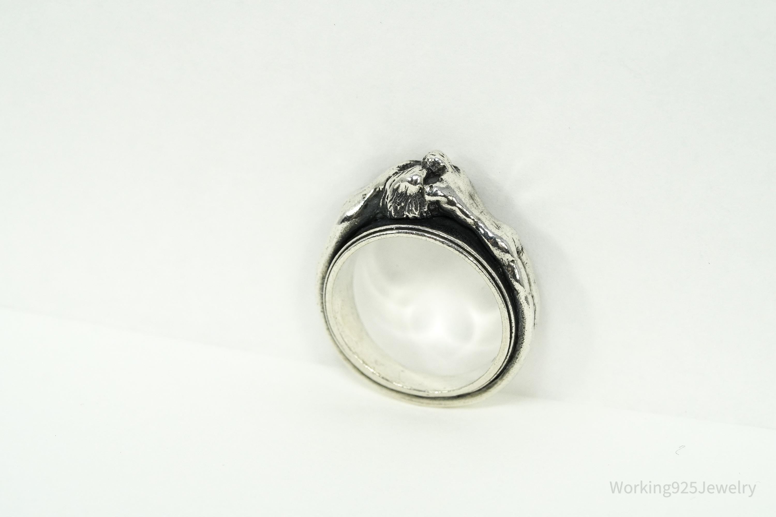Vintage Kissing Couple Lovers Sex Sterling Silver Ring - Size 6.5