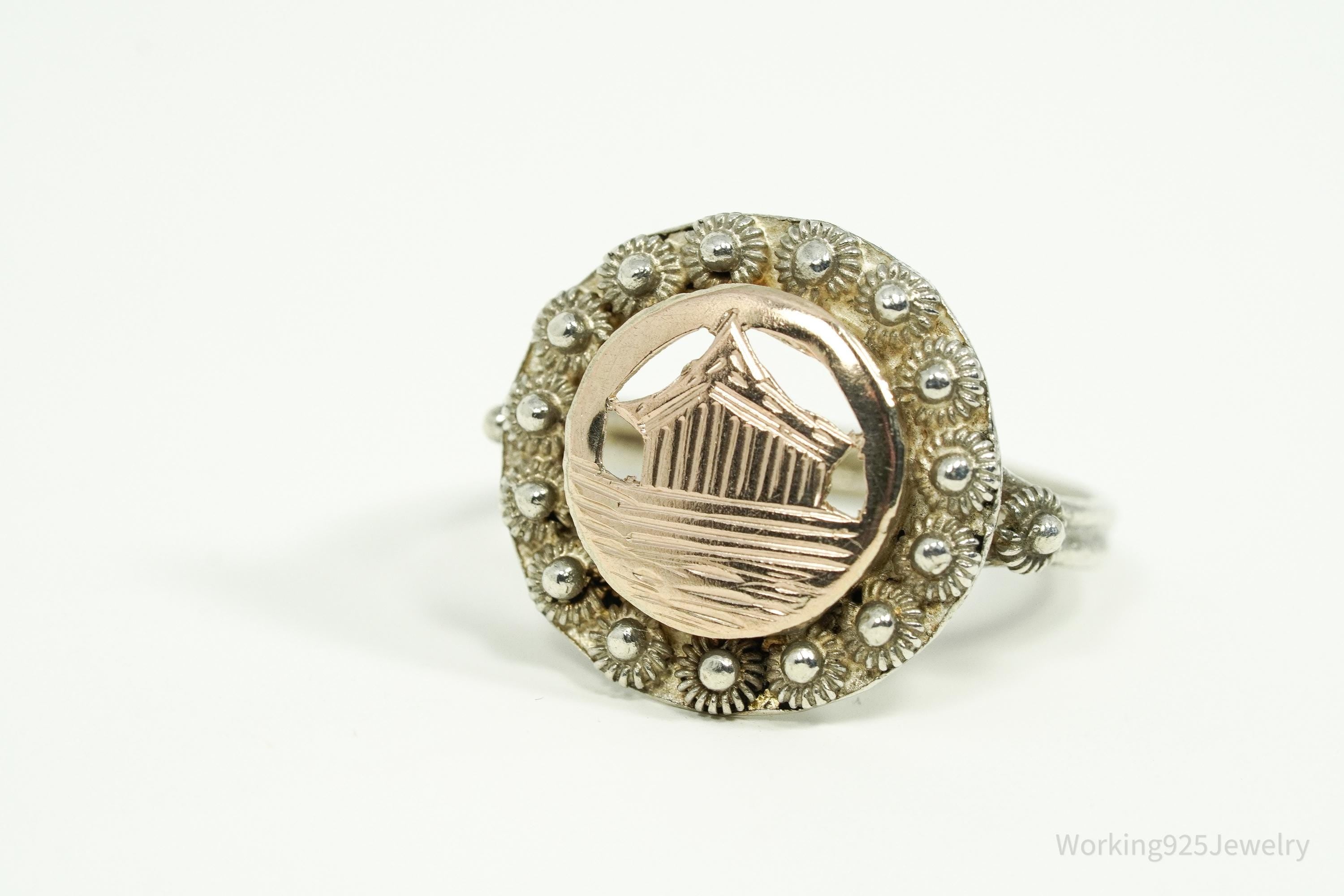 Vintage Cannetille Two Tone Silver Ring - Size 8