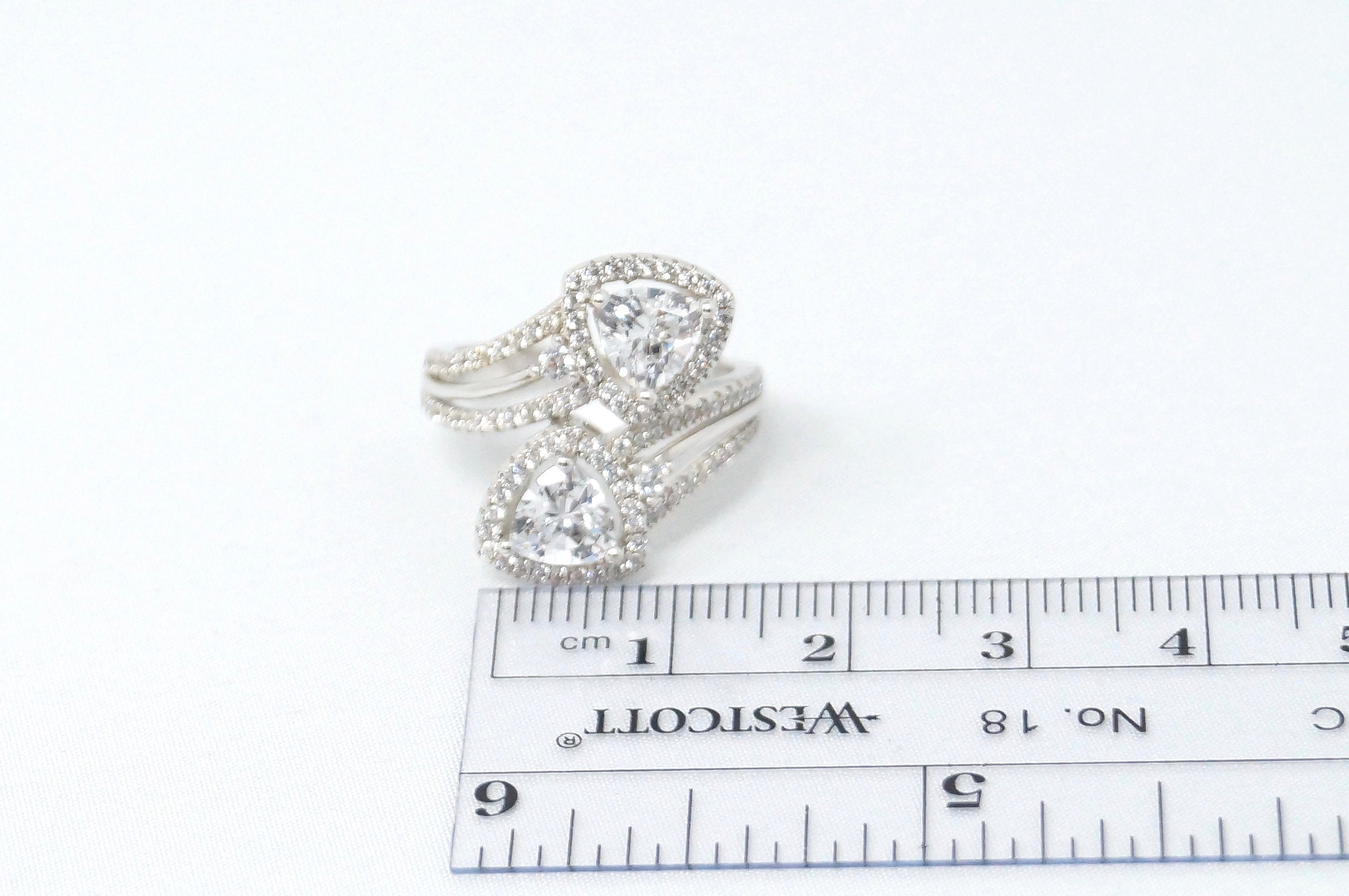 Vtg Designer BYJ Large Simulated Diamonds Statement Ring Sterling Silver Sz 6