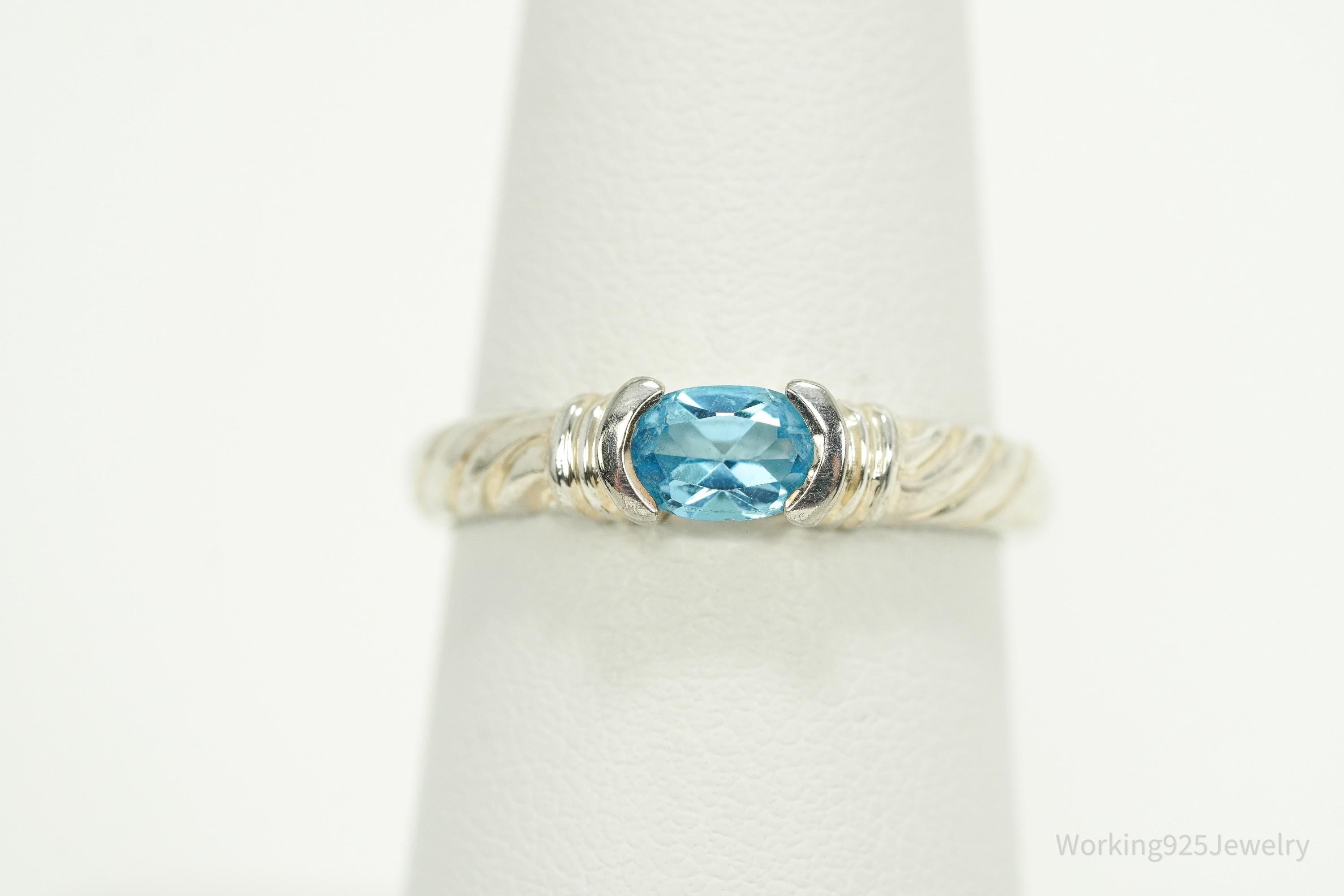 Vintage Blue Topaz Sterling Silver Ring - Size 7.25