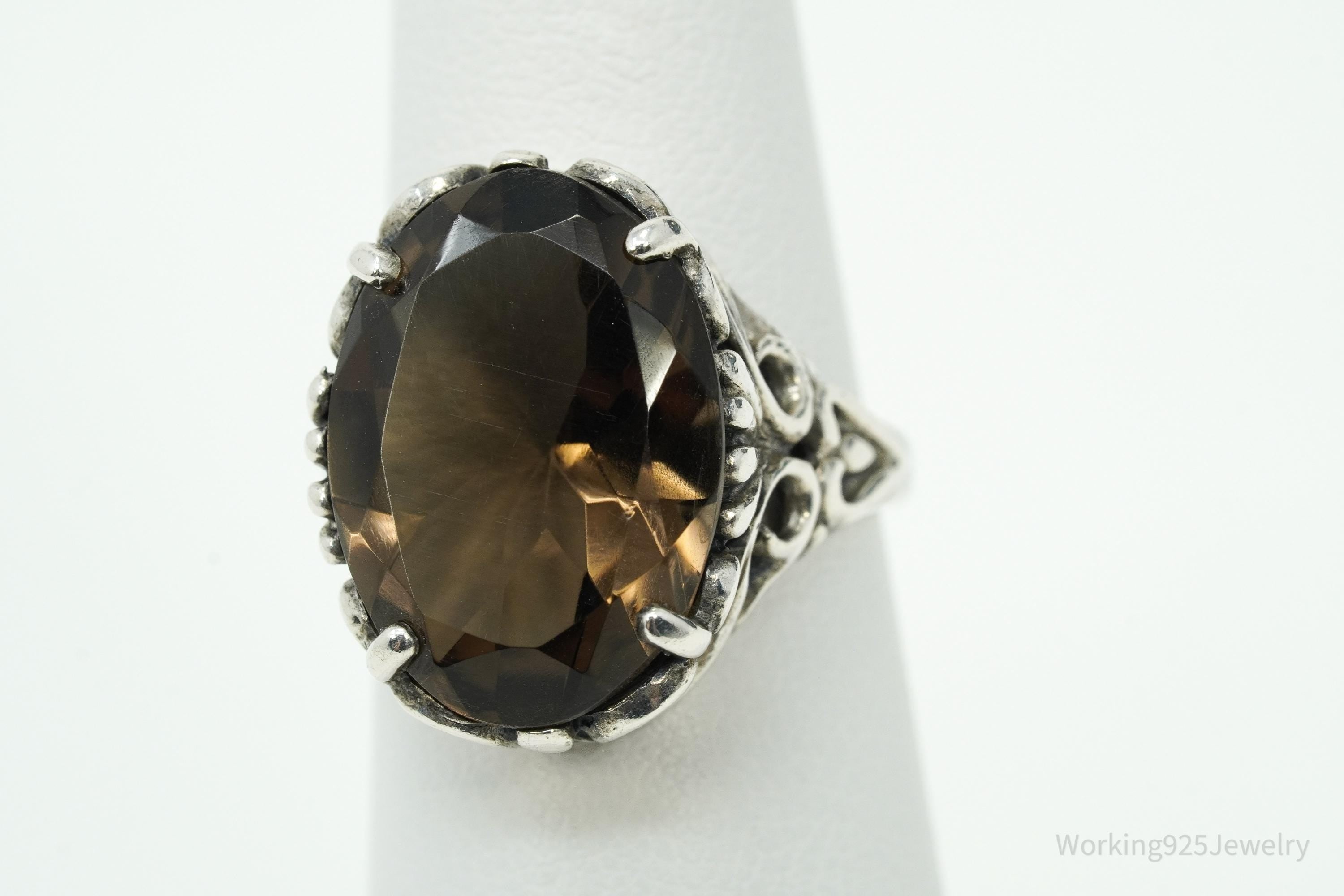 Vintage Kabana Large Smoky Topaz Sterling Silver Ring - Size 5.75