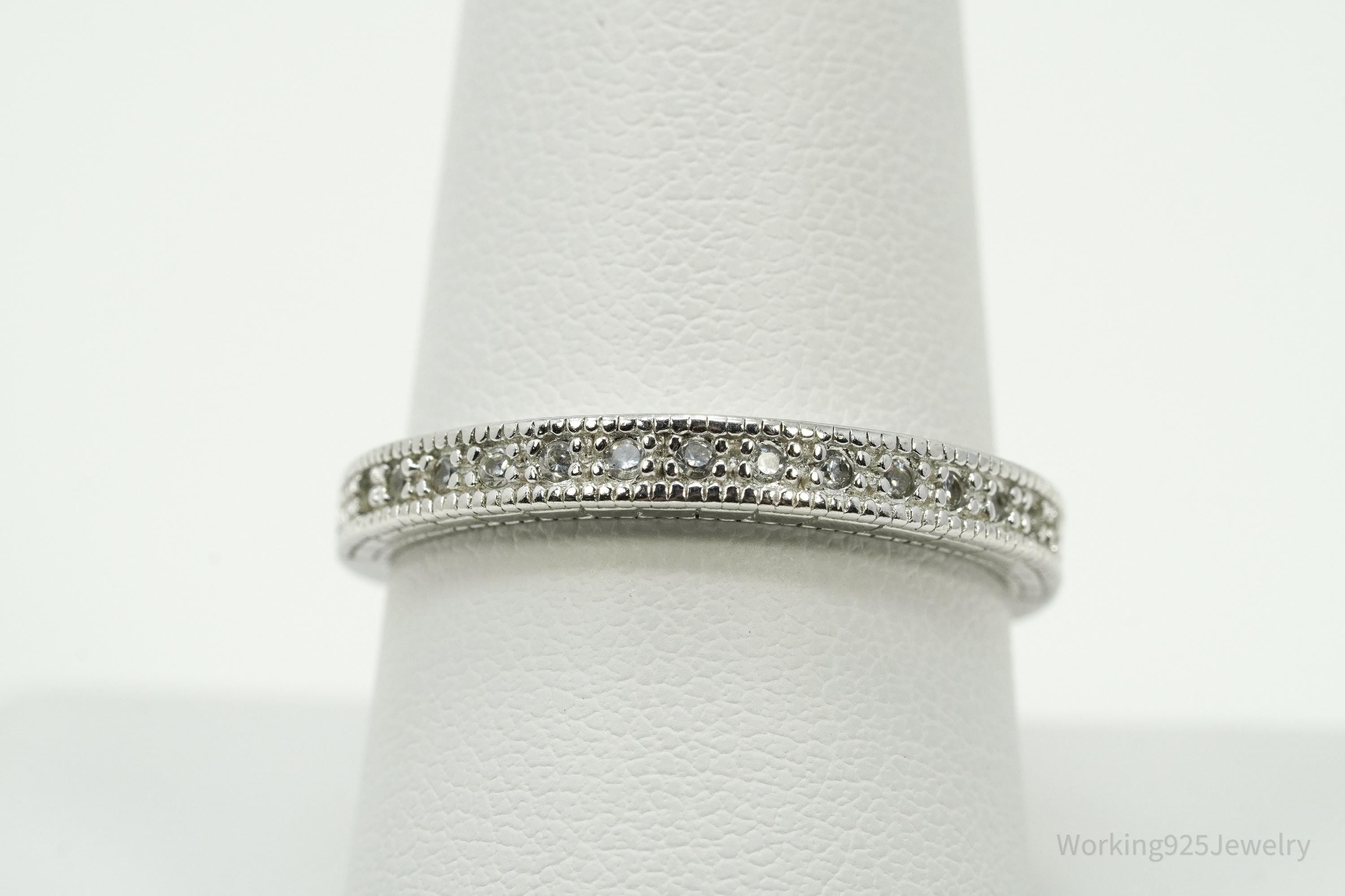 Vintage Cubic Zirconia Sterling Silver Band Ring - Size 9