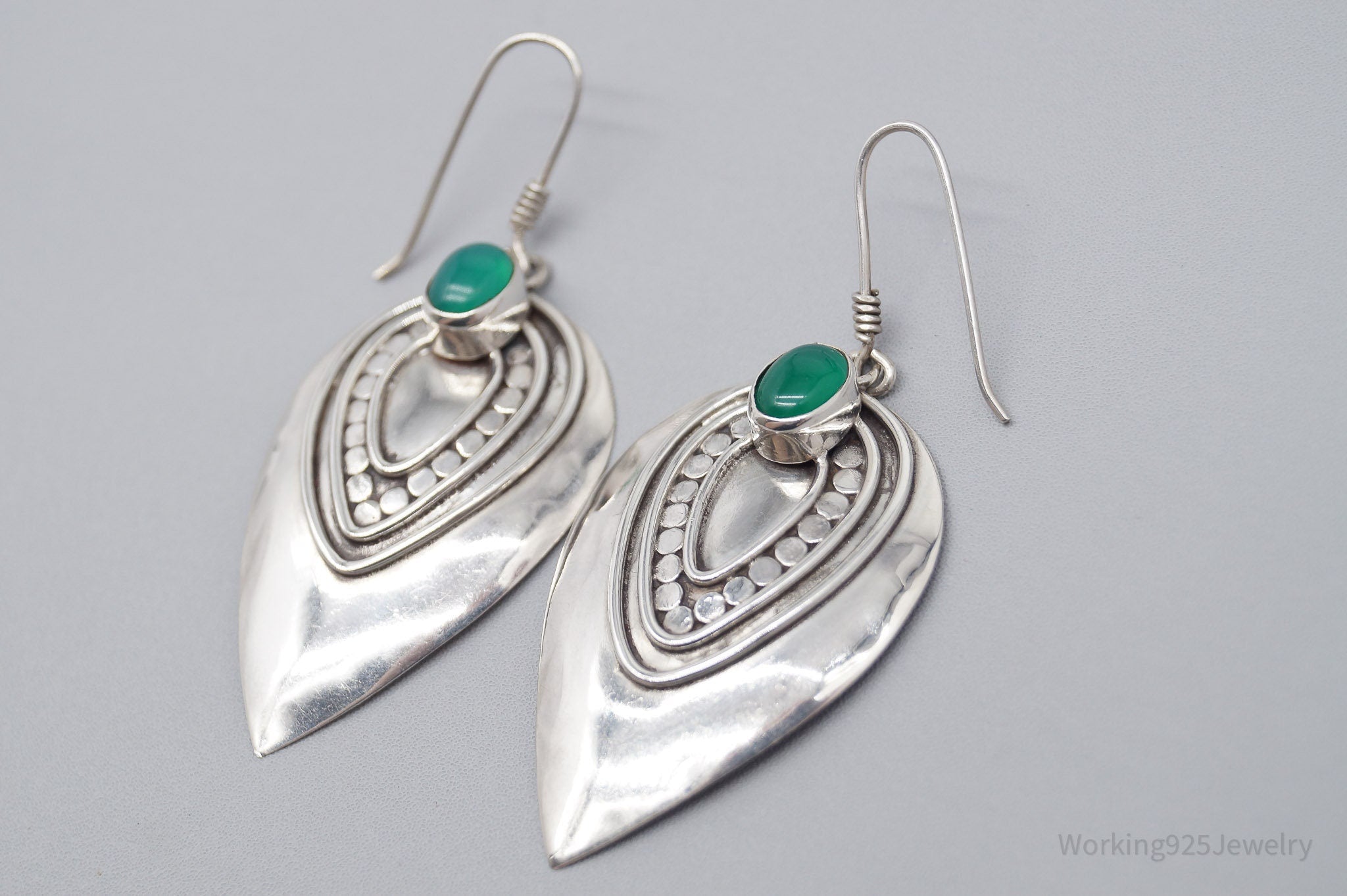 Vintage Green Onyx Silver Earrings