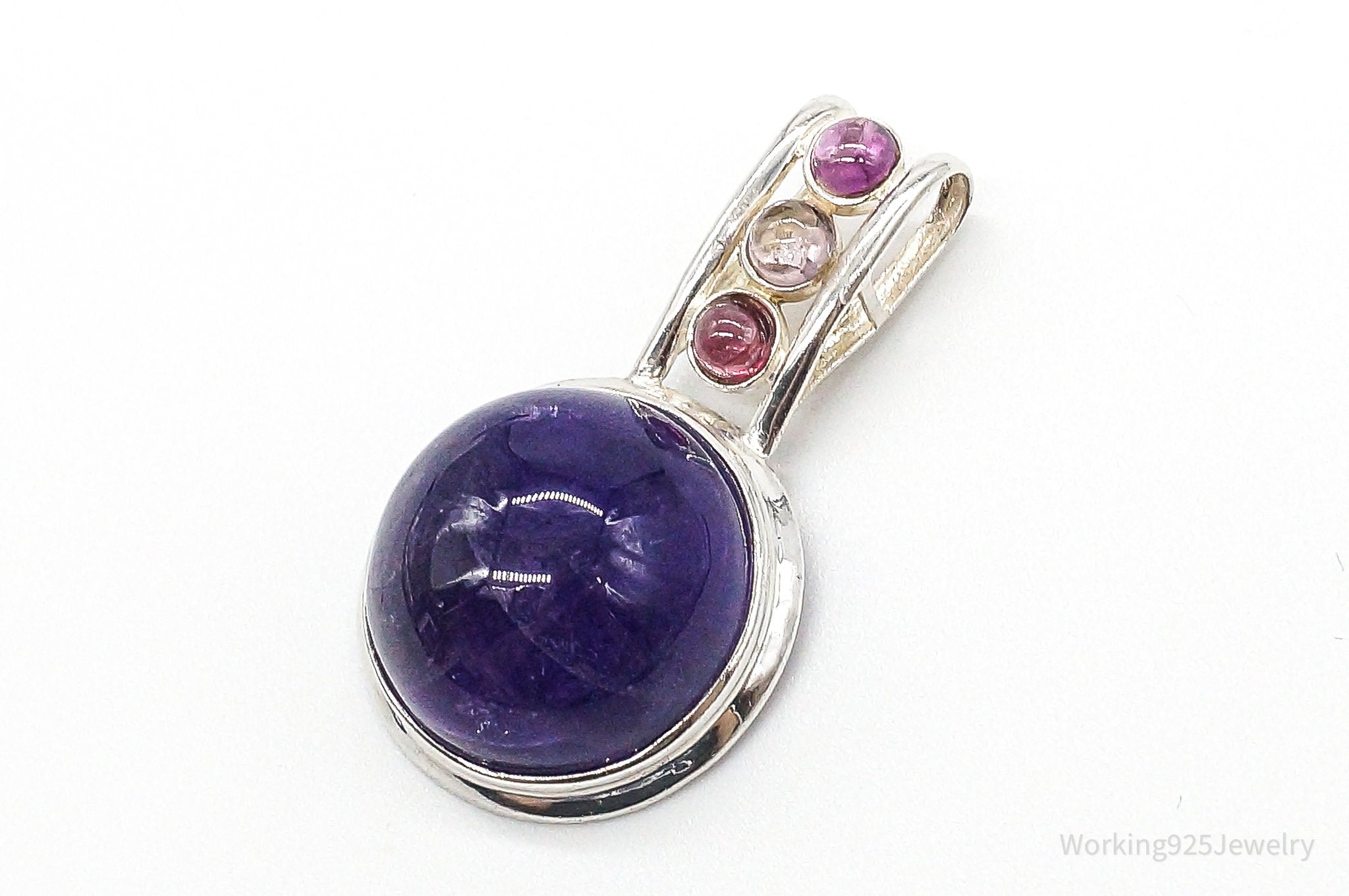 Vintage Large Purple Amethyst Multi Gem Sterling Silver Pendant