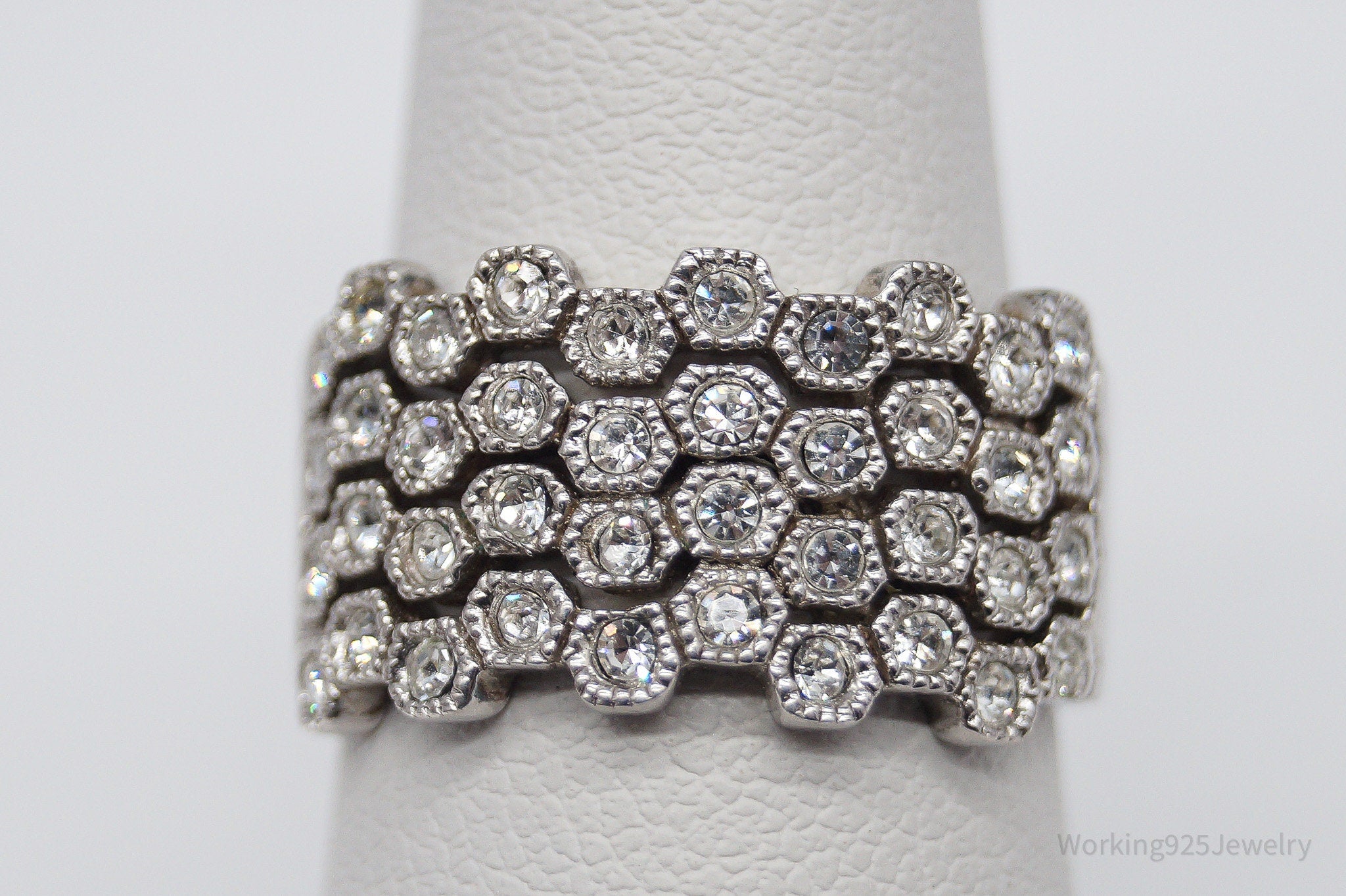 Vintage Designer HAN Clear Stone Sterling Silver Ring - Size 7