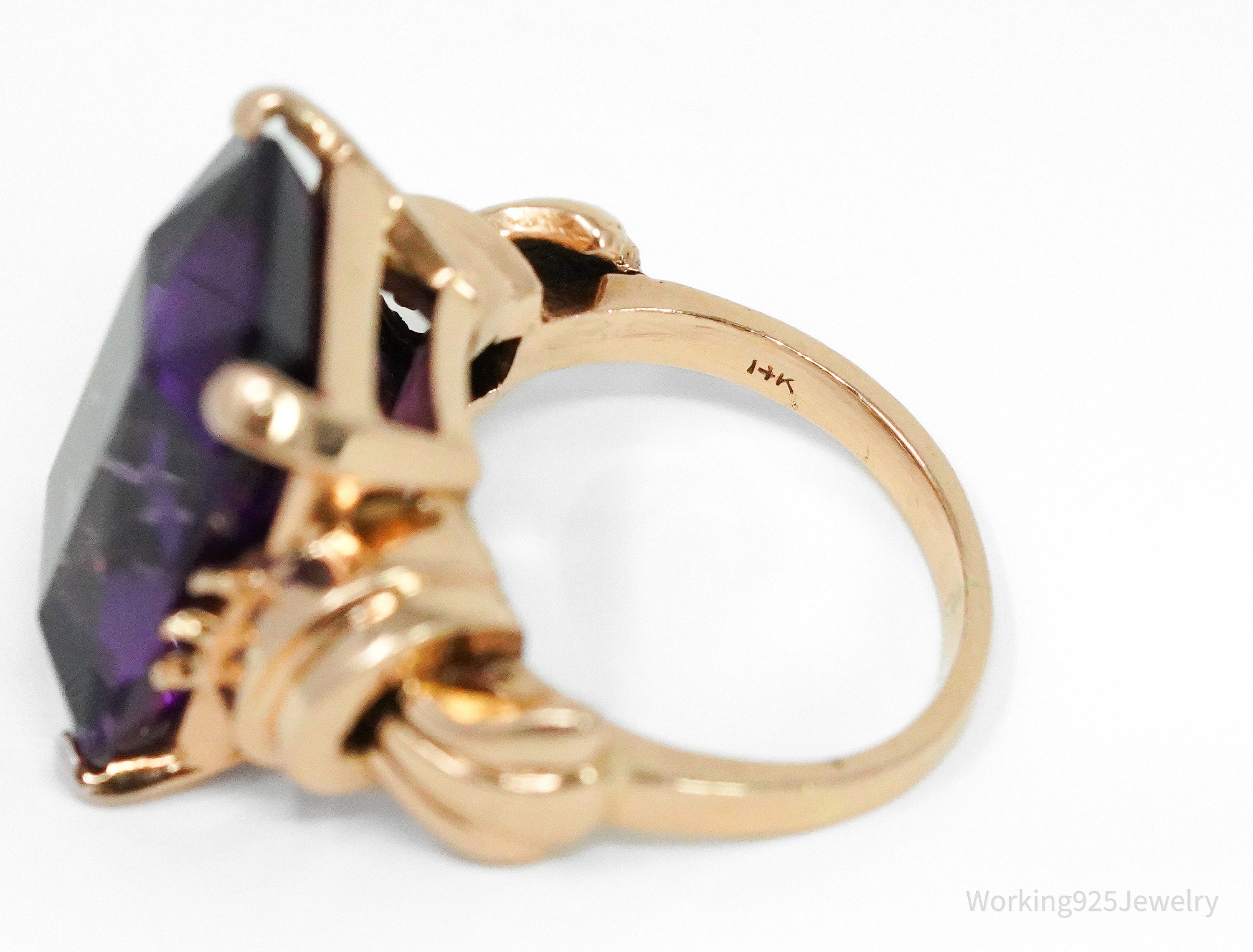 14K Rose Gold & Amethyst Cocktail Ring - Size 5 1/2