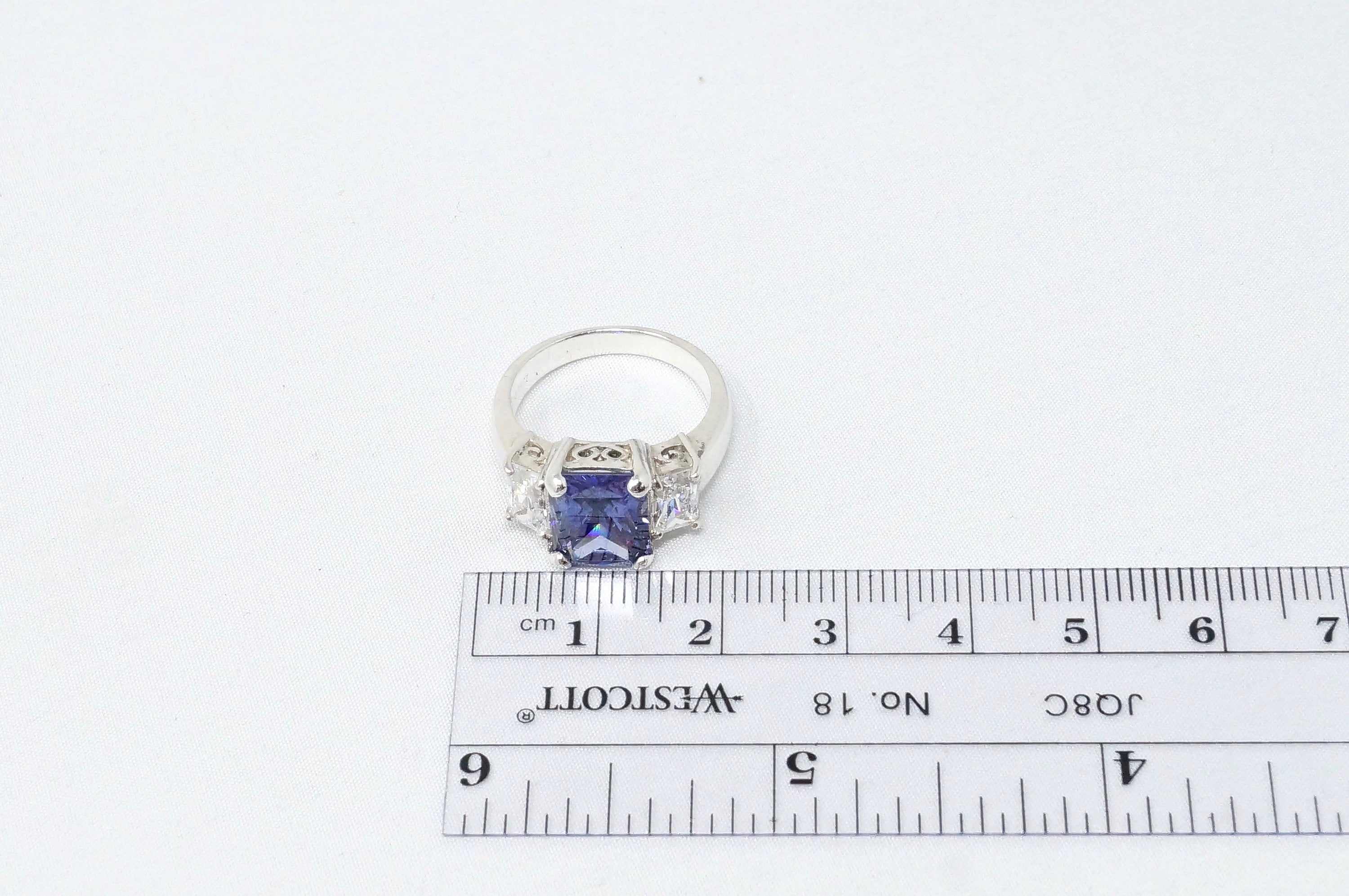 Vintage Large Purple Amethyst CZ Statement Ring Sterling Silver - Size 6